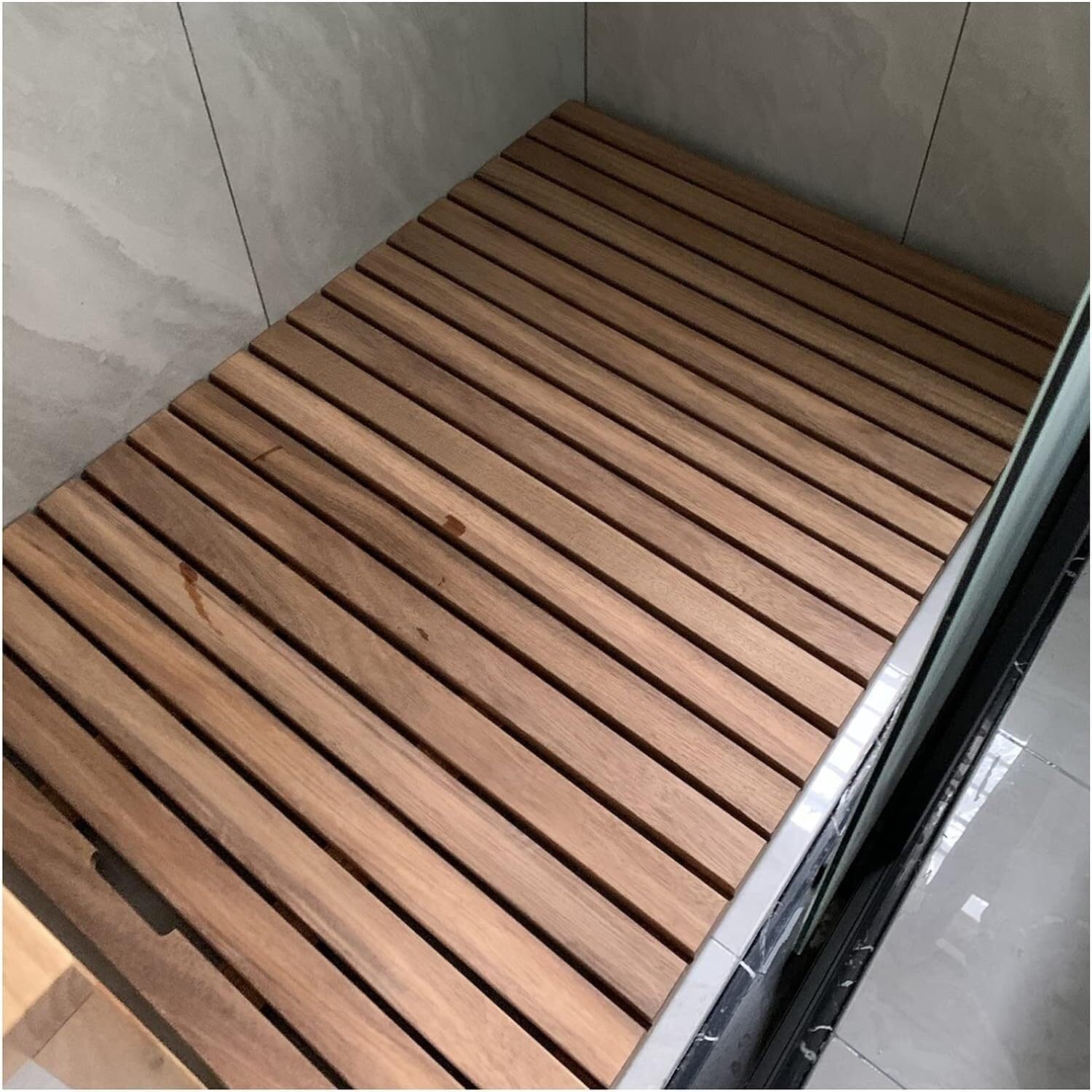 BHGFYXBS Wood Shower Mat Rectangle Slats Splice Bath Mat Tub Drain Board Laundry Room Floor Pedal Custom Size,Wood Color-70x80cm