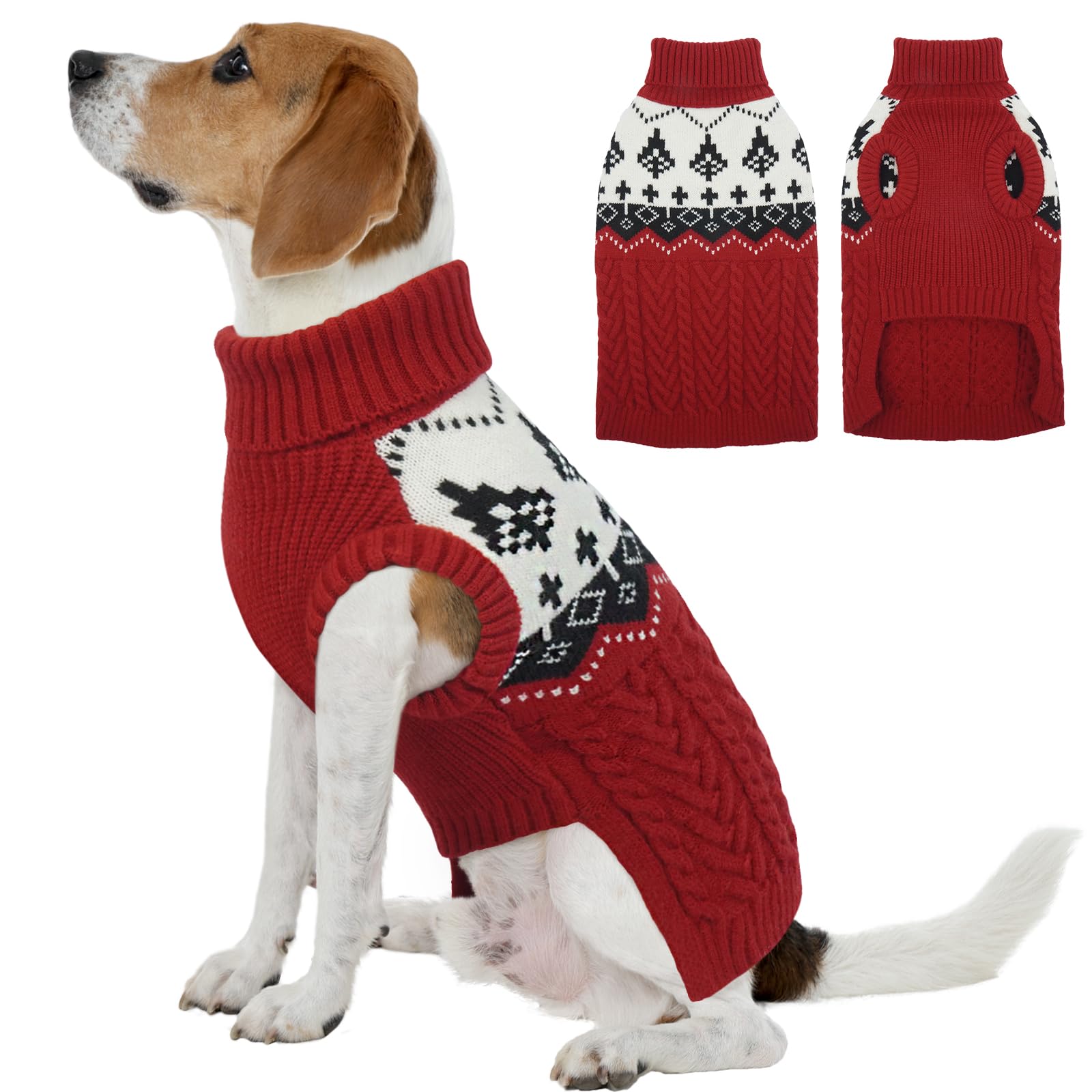 Kuoser Dog Jumper Knitted Dog Sweater Winter Warm Dog Clothes for Medium Dogs Soft Puppy Jumpers M, Red