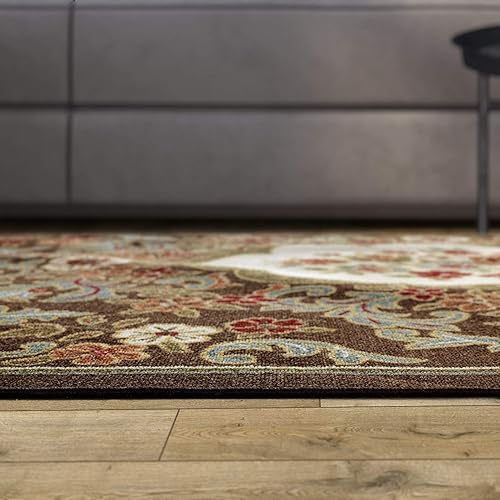 Miniatura 6 de Antep Rugs Alfombras antideslizantes (antideslizante) 5 x 7 con parte trasera de goma moderna floral de bajo perfil para interiores (marrón, 5 pies