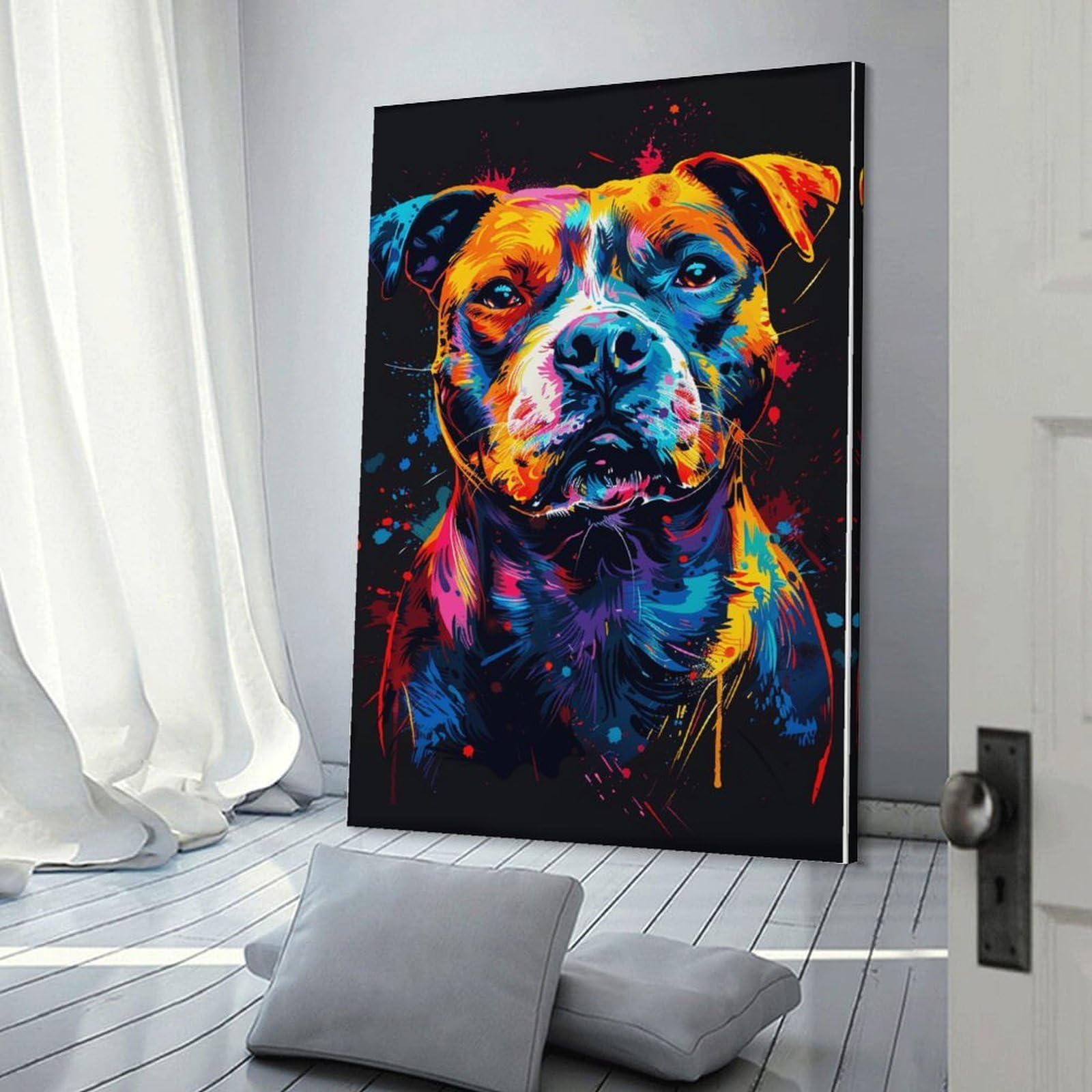 Junmoney Frame-Style Colorful Dog Art Print Canvas Art Print 20X30inch(50X75cm), For Apartment Walls, Studios Or Work Areas, An Easy Choice For New Home Styling