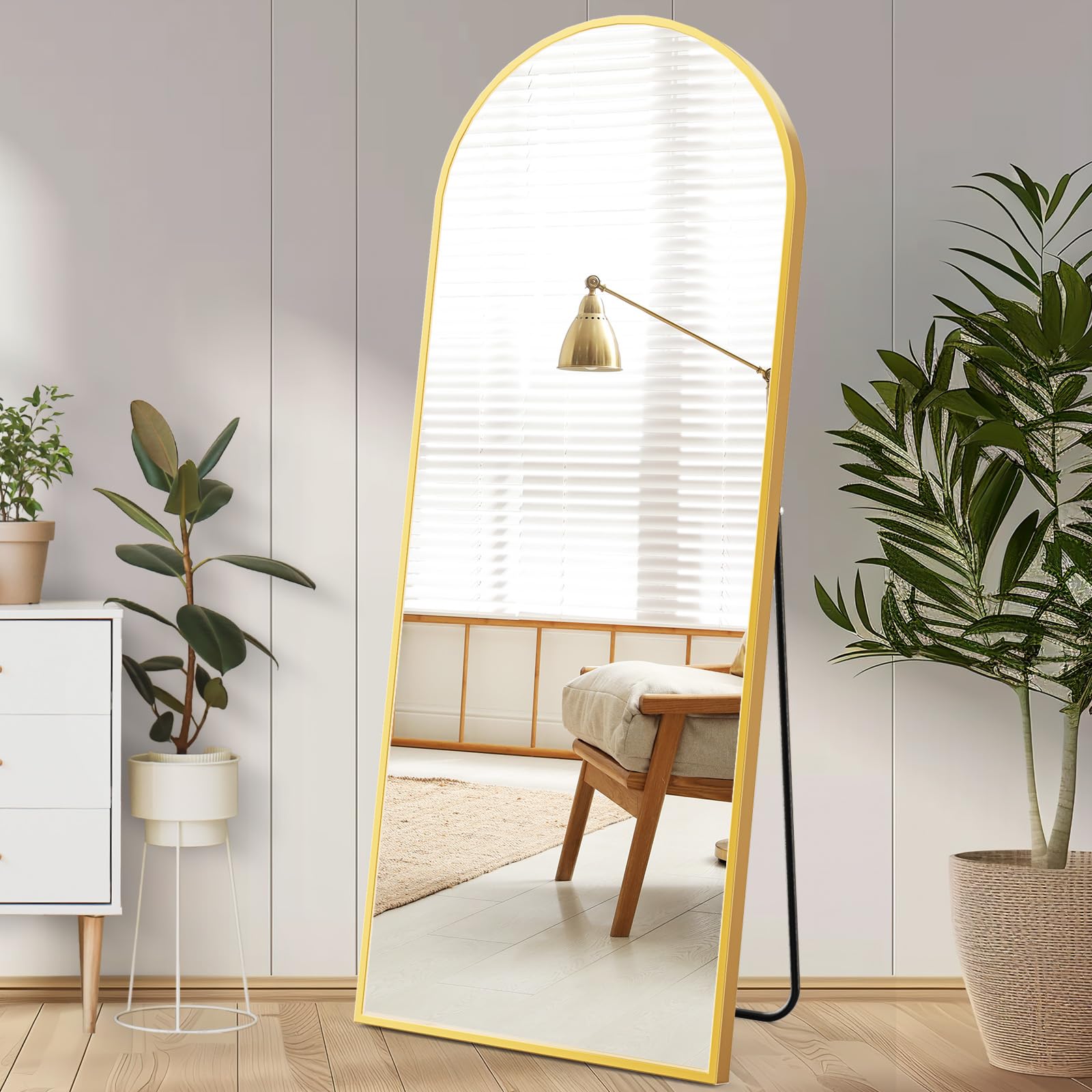 Sweetcrispy 64"x21" Gold Arched Full Length Mirror, Standing Leaning or Mounted Hanging Wall Mirror for Bedroom, Livingroom, Cloakroom, Aluminum Frame Body Mirror, Modern