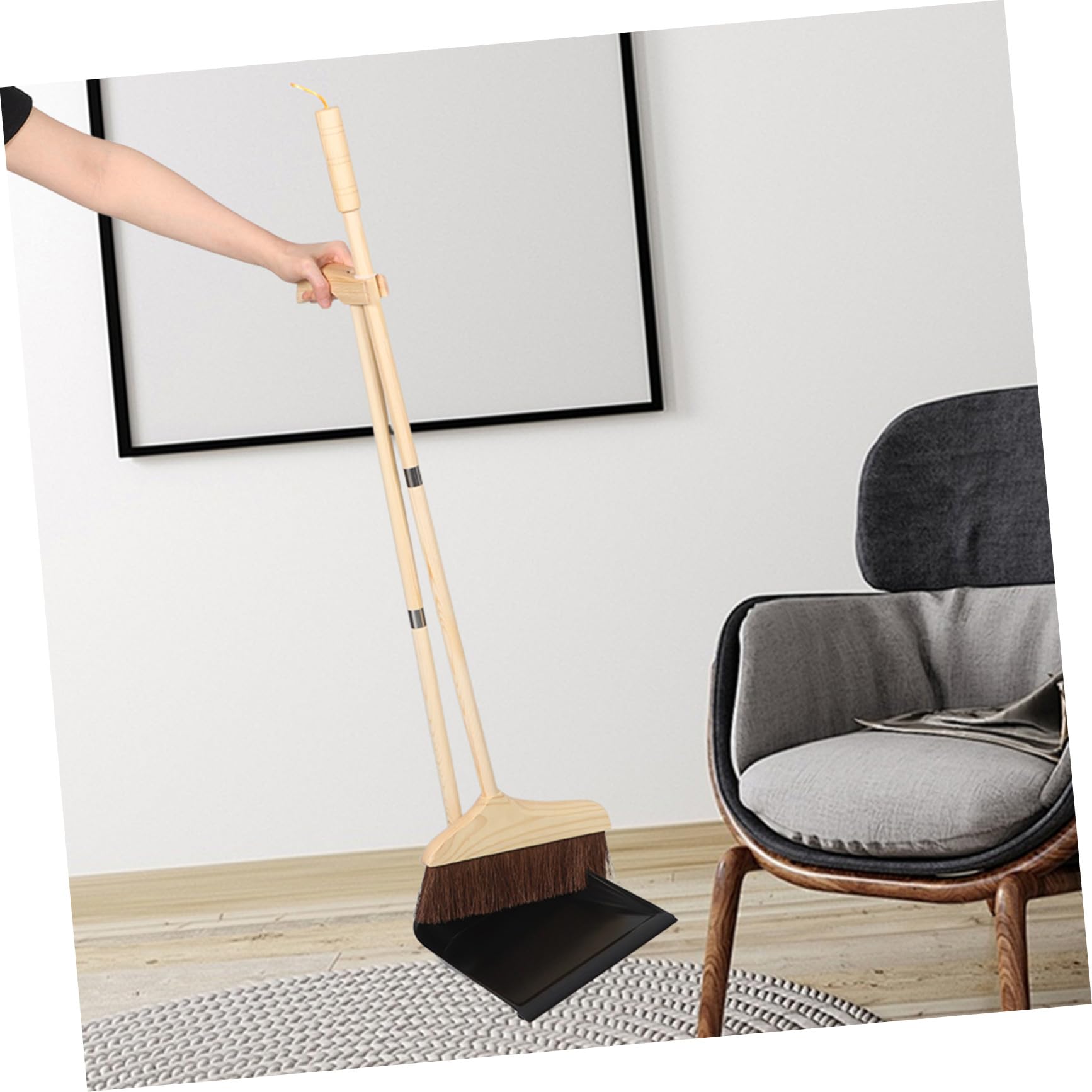Abnehmbares Besen und Kehrschaufel Satz und Weiche Borsten mit Langem Holzstiel Staubfänger für Effiziente Bodenreinigung für Zuhause für Hartholzböden im Haushalt