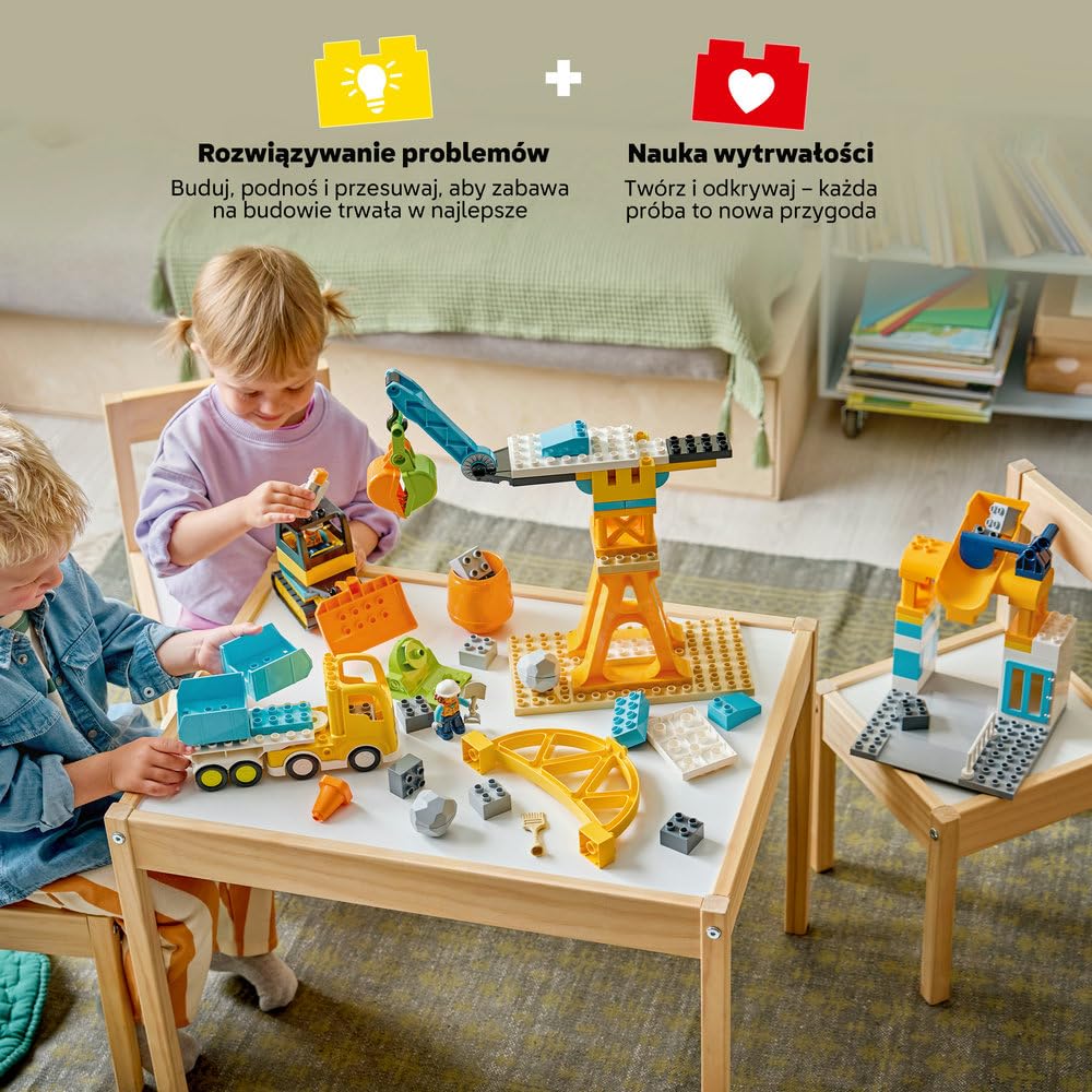 LEGO DUPLO Plac budowy z pojazdami 3 w 1 10476 | plac budowy, klocki dla 3-latka, prezent dla chłopca i dziewczynki 3+, pojazdy 3 w 1, 84 elementy