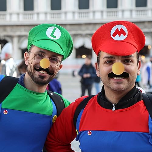 Miniatura 6 de Jolbndcv Sombrero rojo y verde con guantes botones y barba para disfraz de cosplay