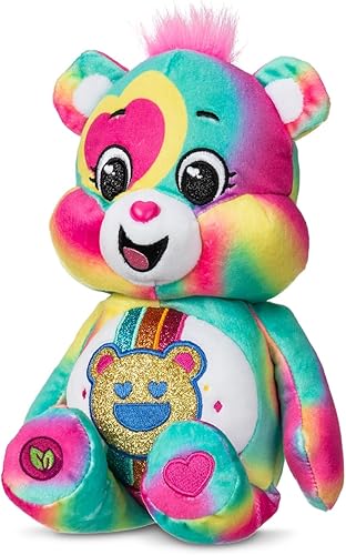 Miniatura 3 de Plush Care Bears - Oso Good Vibes con purpurina de 9 pulgadas, teñido anudado multicolor, hecho de materiales reciclados. Bueno para niñas y niños,