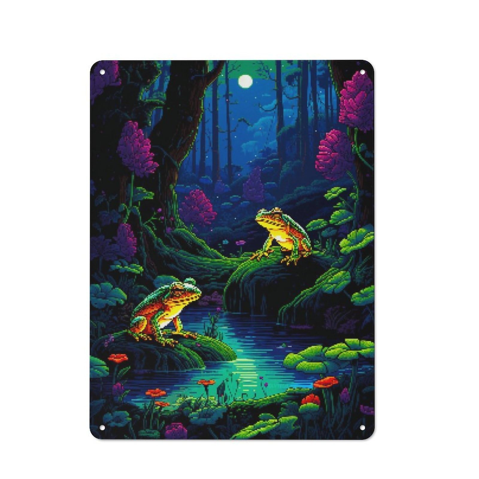 Junmoney Peaceful Retro Frogs Pixel Vintage Metal Plaque 40X30cm For Guest Room Or Hallway, A Decorative Christmas Gift For Guest Room Decorators