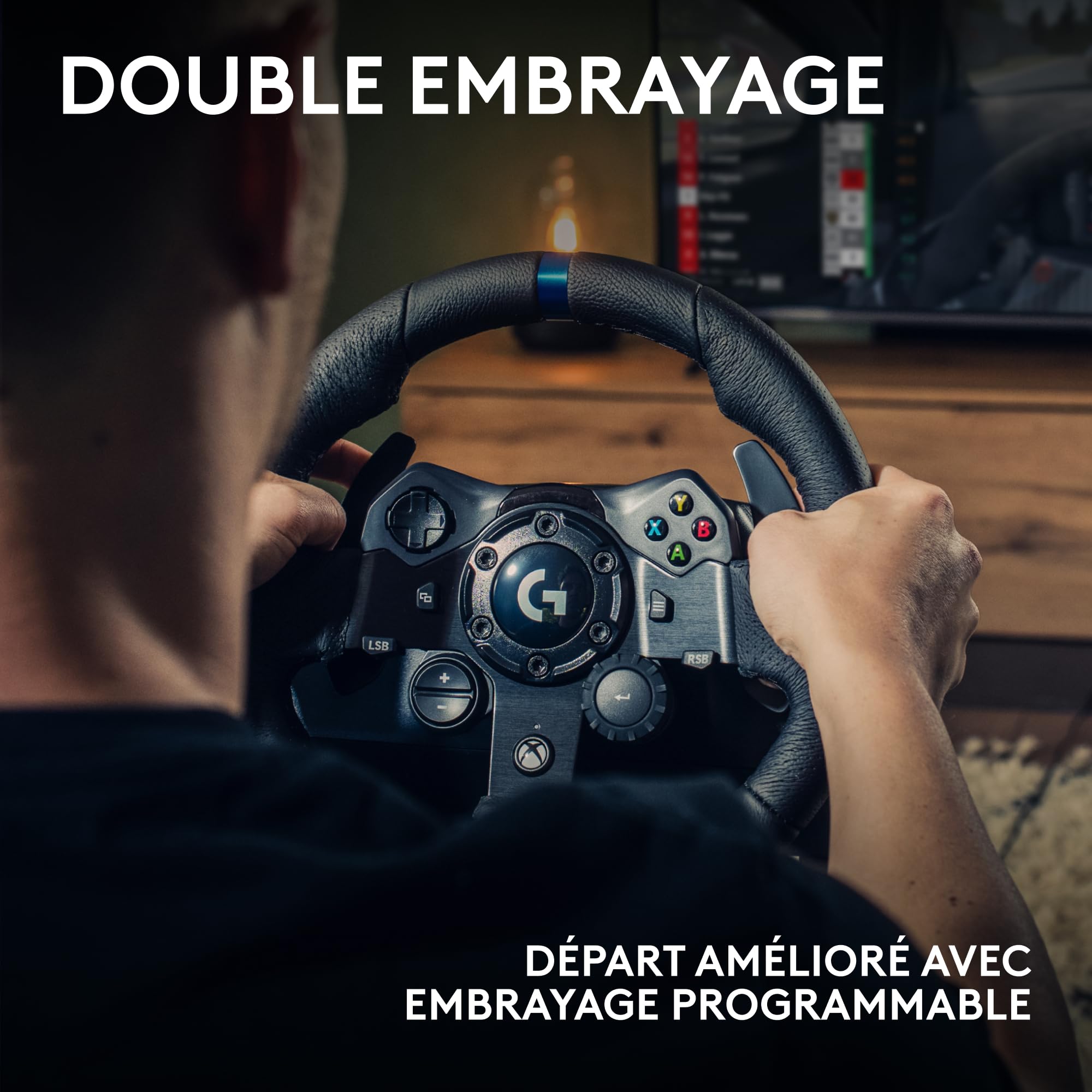 Logitech G G923 volant de course et pédales, TRUEFORCE jusqu'à 1000 Hz, commande de démarrage à double embrayage, housse de volant véritable, Xbox Series XS/Xbox One/PC - Noir
