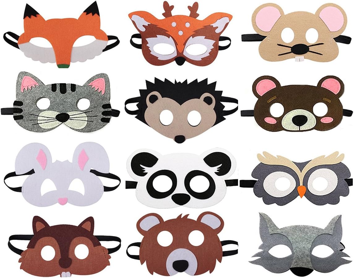 12Pcs Forest Friends Felt Masks for Kids Party Animals Birthday Party Masks Forest Friends Felt Animal Mask for Kids