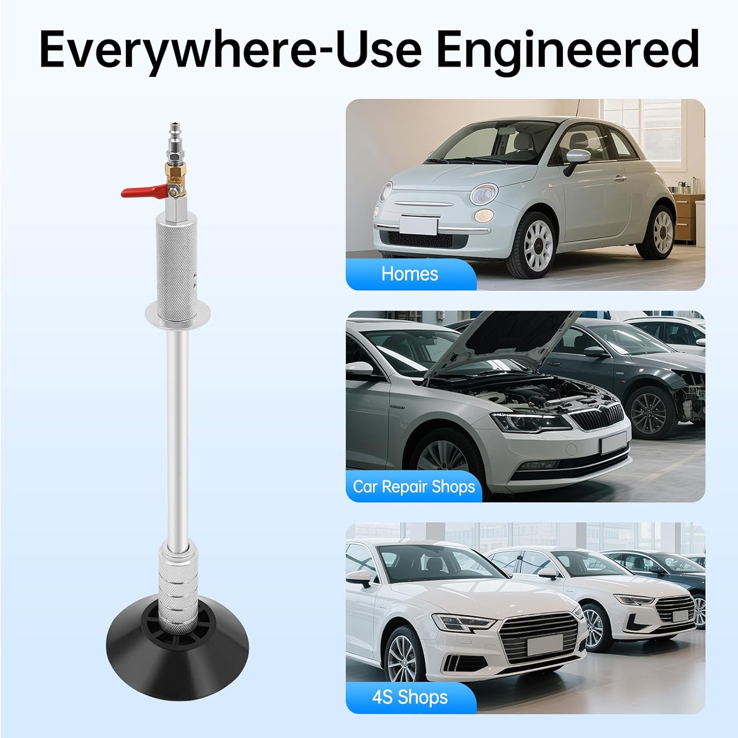 Air Pneumatic Dent Puller with 3-Suction Cup - Auto Body Repair Kit, Pneumatic Slide Hammer Dent Removal Tool with 3.15/4.65/6.1 Inch Cups, Car Dent Repair Kit for Door Dings Hail Damage, Silver