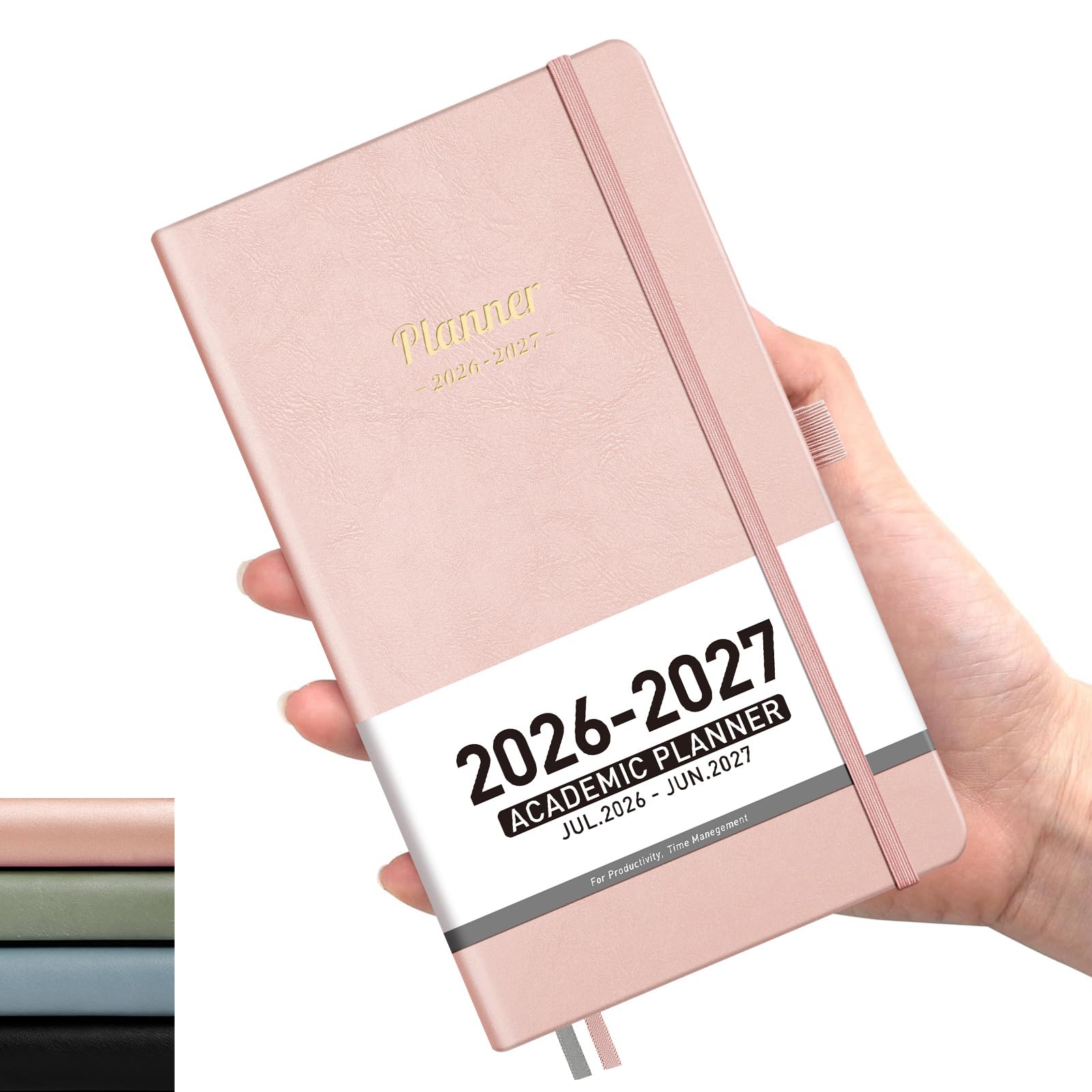 AHGXG Pocket Calendar 2026-2027, July 2026 - June 2027, Academic Planner, Weekly and Monthly, Small Size for Purse, Hardcover, 12-Month Tabs, for Women, School, 3.9"X 6.7" (Rose Gold)