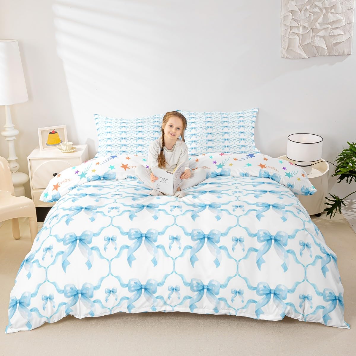 Housse de couette nœud papillon Manfei avec 2 taies d'oreiller pour lit enfant et adulte