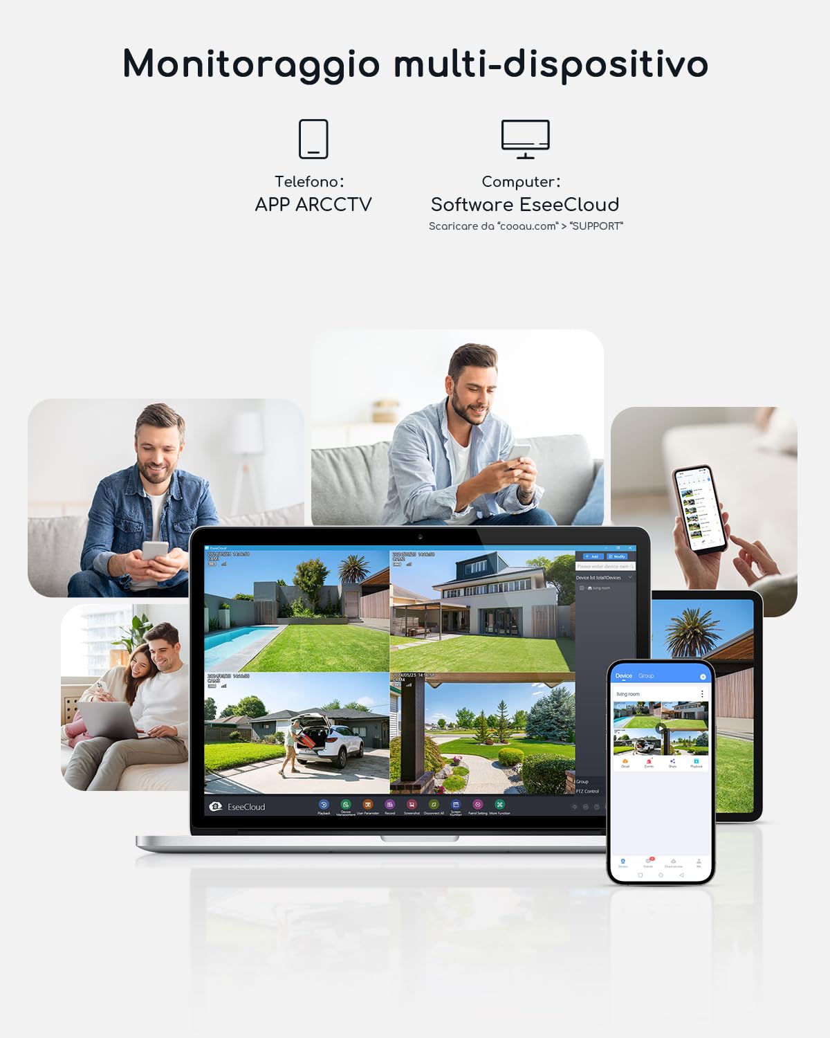 COOAU 4MP Telecamera Wi-Fi Esterno Senza Fili,Kit 2 Cam e Pannello Solare,Sistema di Sicurezza Domestica,360°,Visione Notturna a Colori,Rilevamento di Movimento,Nessun Canone Mensile,IP66,Cloud | Sistema di Sicurezza Domestica,360°,Visione Notturna a Colo