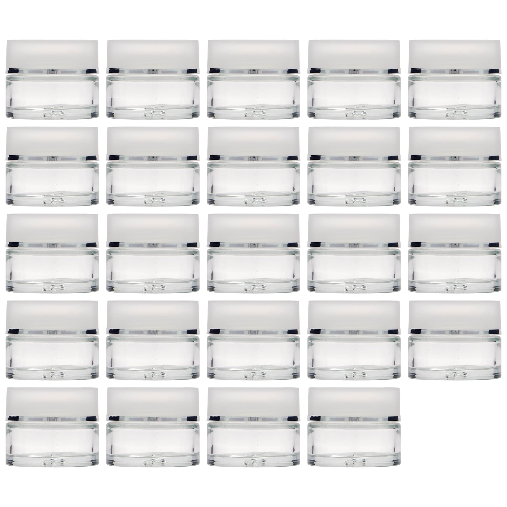 Szklany tygiel 30 ml Clear Edition okrągły z przezroczystego szkła z białą zakrętką PP zestaw 24 sztuk