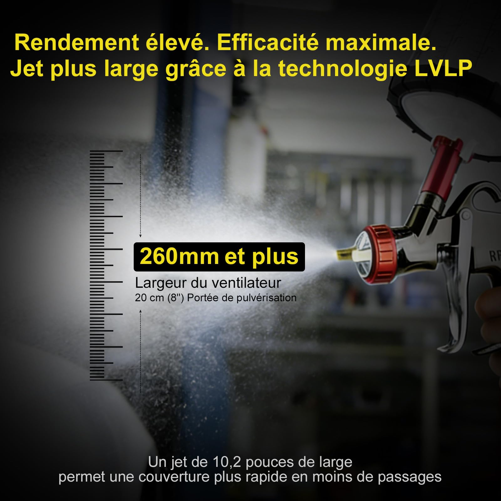 SRQ R500 LVLP Pistolet à Peinture avec de 1,3/1,7/2,0 mm Kit de Pistolet, Comprenant Un Godet de mélange de 650 ML et 5 Godets jetables ; Pistolet à Peinture pneumatique Professionnel