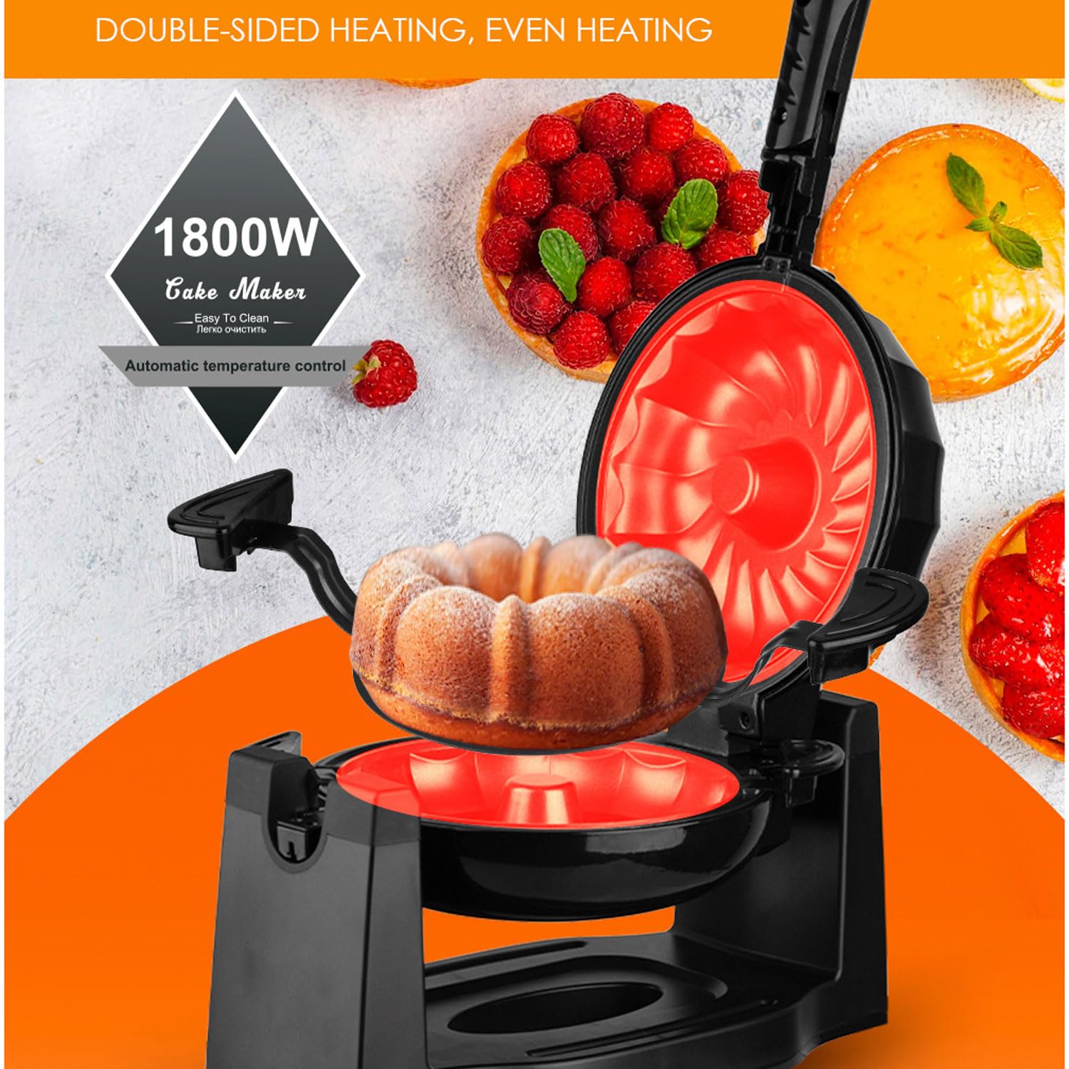 MINI-Wende-Brotmaschine, 1800 W, 360° Drehbarer Kuchen-Waffelautomat Für Zu Hause Mit Antihaftplatte, Doppelseitiger Heizung, Elektrischer Backform Für Frühstück, Snacks, Party