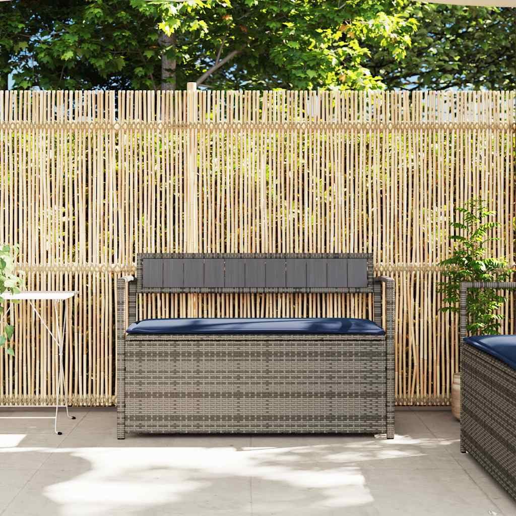Générique Panca portaoggetti da giardino in rattan PE grigio con cuscino