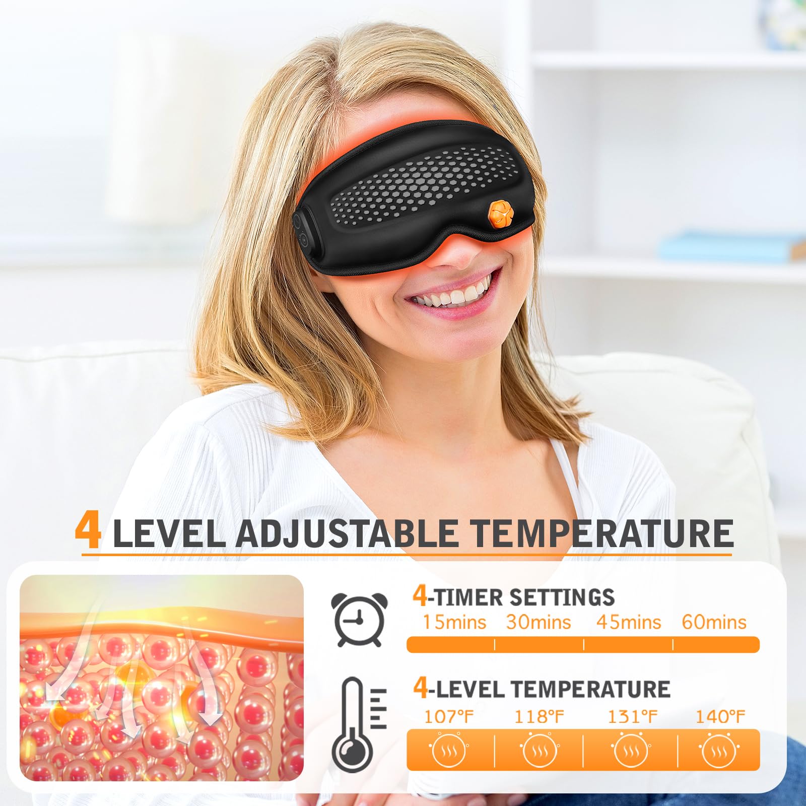Beheizte Augenmaske mit Öl-Diffusor-Tabletten, 2000 mAh, wiederaufladbar, kabellos, beheizte Schlafmasken für trockene Augen, Augenbehandlung, warme Augenkompresse, lichtblockierende Wärme-Augenmaske