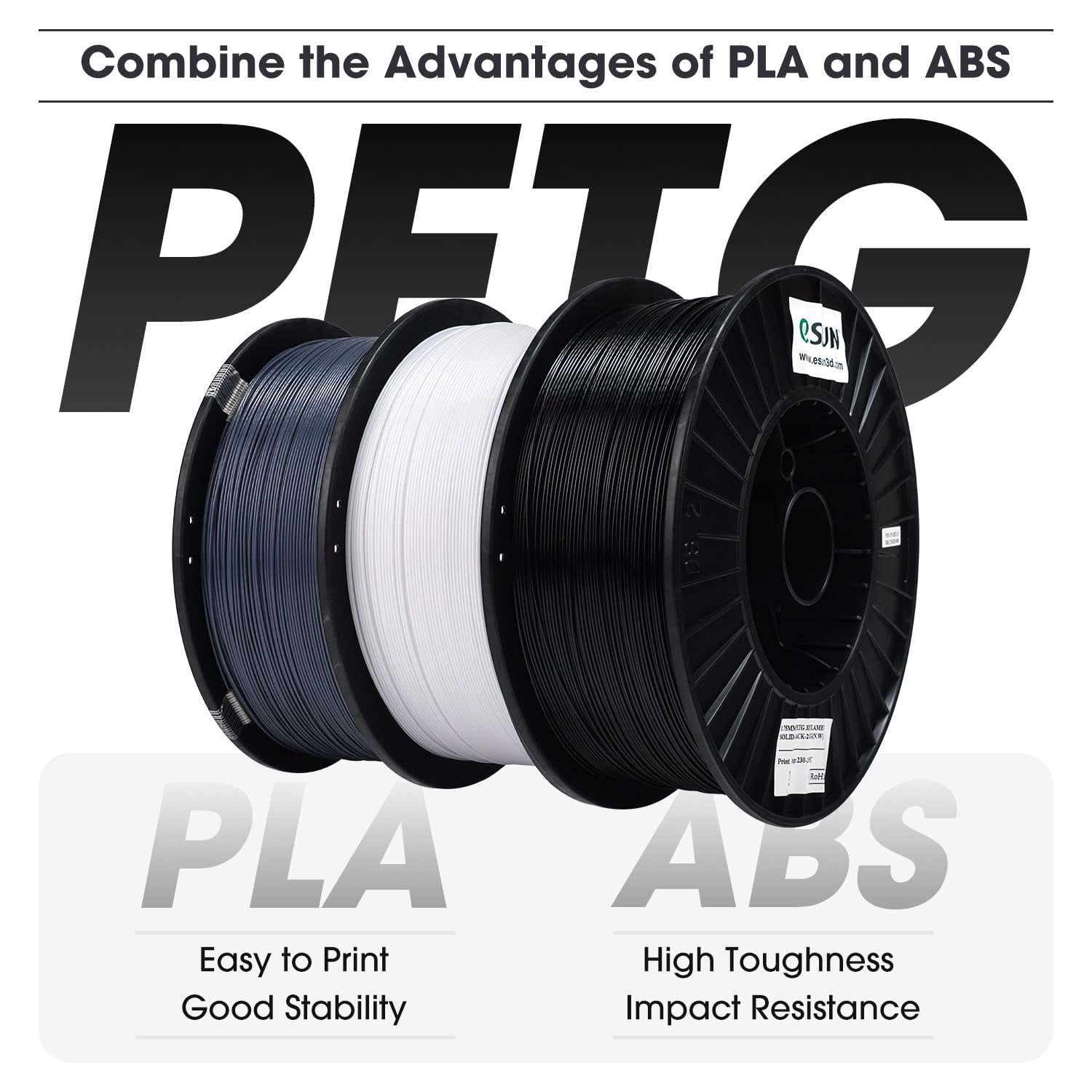 eSUN Filamento PETG 1,75 mm, filamento per stampante 3D PETG, precisione di misurazione +/- 0,03 mm, bobina da 2,5KG di filamento per stampanti 3D, Nero solido