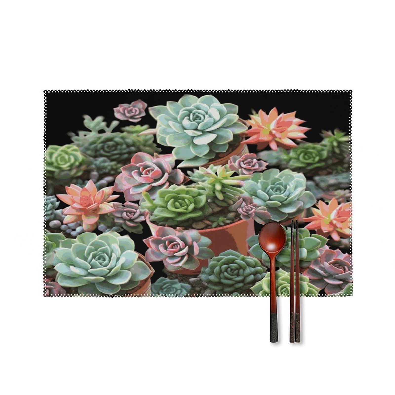 Fekiloot Style Succulents Placemats Set Of 6,Table Mat