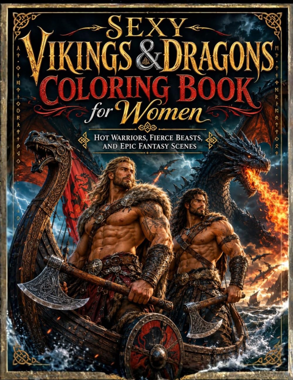 Sexy Vikings & Dragons Coloring Book for Women: Hot Warriors, Fierce Beasts, and Epic Fantasy Scenes (Spicy Stress Relief)