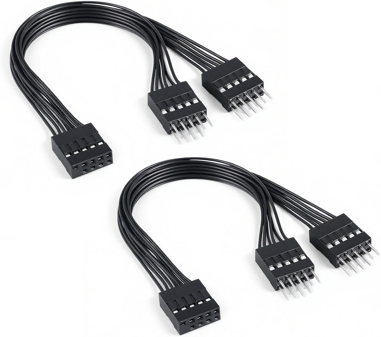 PC Power Switch Splitter, 2-Pack 9 Pin Motherboard Jumper Splitter 1 Female to 2 Male for Power SW, Reset SW, LED-PC Motherboard Adapter（Black）