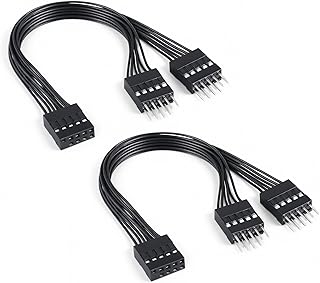 PC Power Switch Splitter, 2-Pack 9 Pin Motherboard Jumper Splitter 1 Female to 2 Male for Power SW, Reset SW, LED-PC Motherboard Adapter（Black）