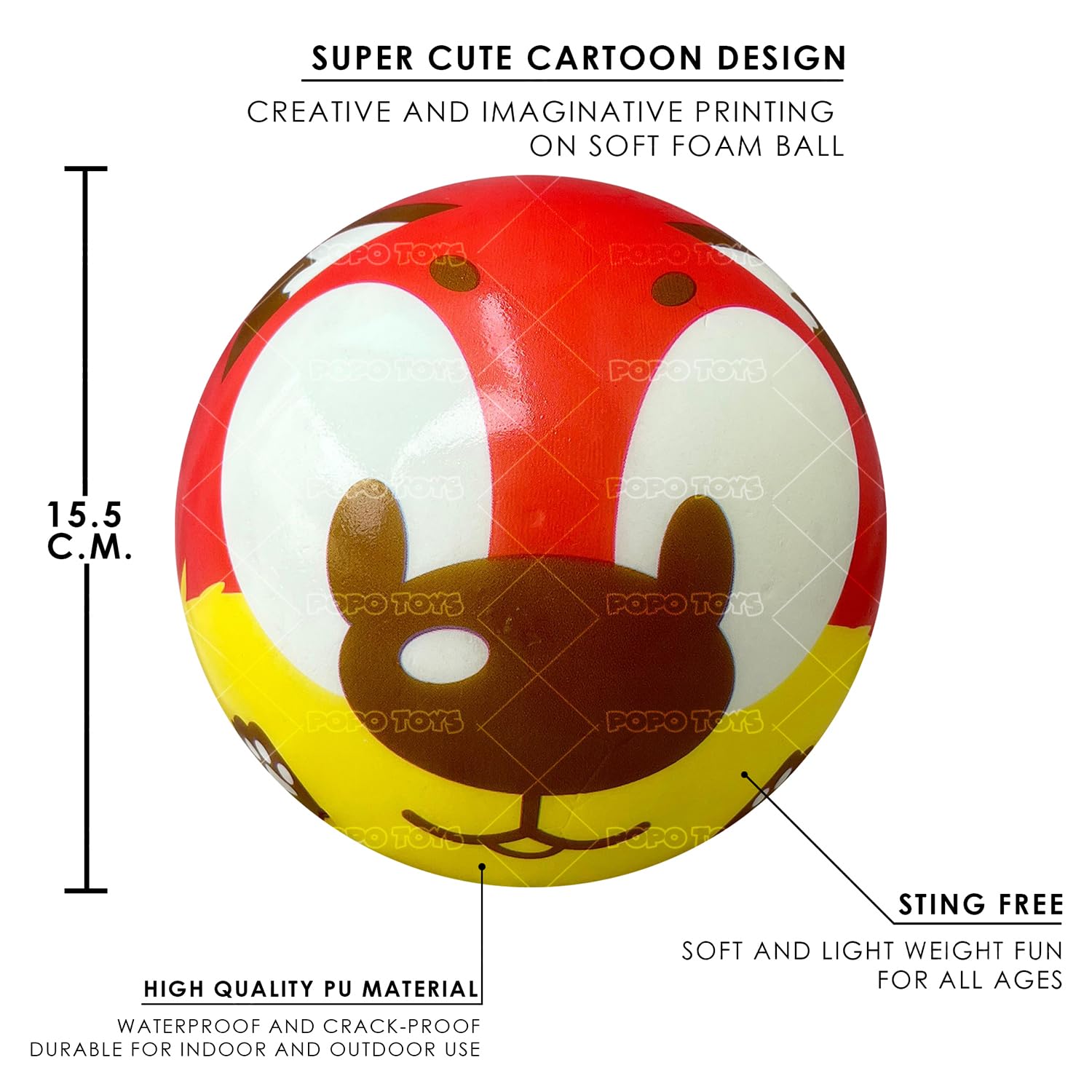 Beach Football | PVC Foam Beach Ball | No Air Needed | Light Weight & Safe Kids Playball | Best Use at Pools, Beach, Outdoor & Indoor Play | Dog | Multicolor| Popo Toys® 1