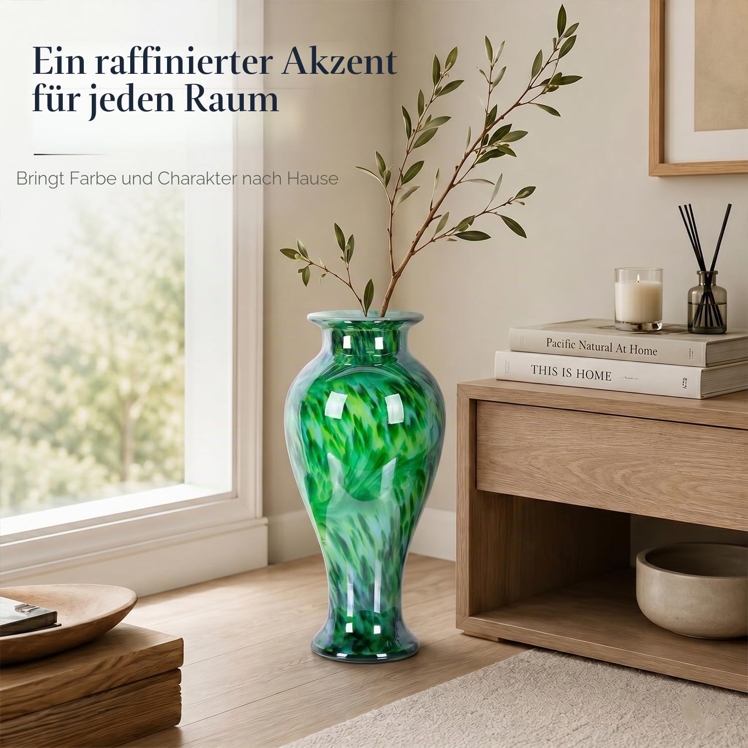 20" (50,8 cm) Hohe Grüne Glasvase Handgeblasene Große Stehende Glasvase Wohnraumdekoration, Murano Moderne Dunkelgrüne Blumenvasen, Jarrones Grandes para Sala Elegantes, Große Vasen für Wohnzimmer