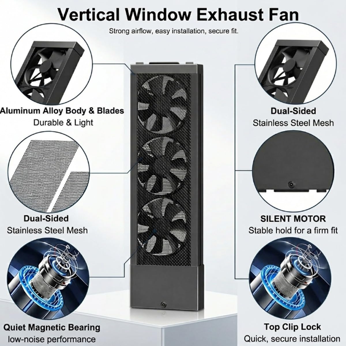 Genérico Extractor de ventana sin taladro para ventanas correderas, ventilador vertical con velocidad regulable para aire caliente, humo, olores y humedad(19.7-21.7in(50-55cm))