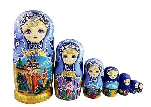 Winterworm Conjunto de 7 piezas de cuento de hadas azul dorado esmaltado muñeca de madera apilable juguete…