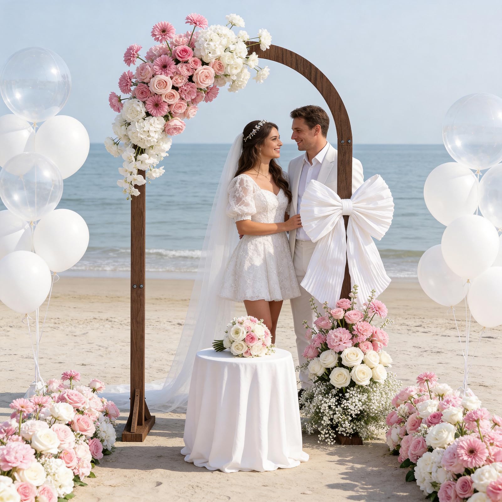 Hochzeitsbögen aus Holz für Zeremonie, 1,8 m Hölzerner Laubbogen, Hintergrundständer mit Design-Bündel für drinnen und draußen, Geburtstag, Party, Garten, Strand, Wald, rustikale Boho-Dekoration