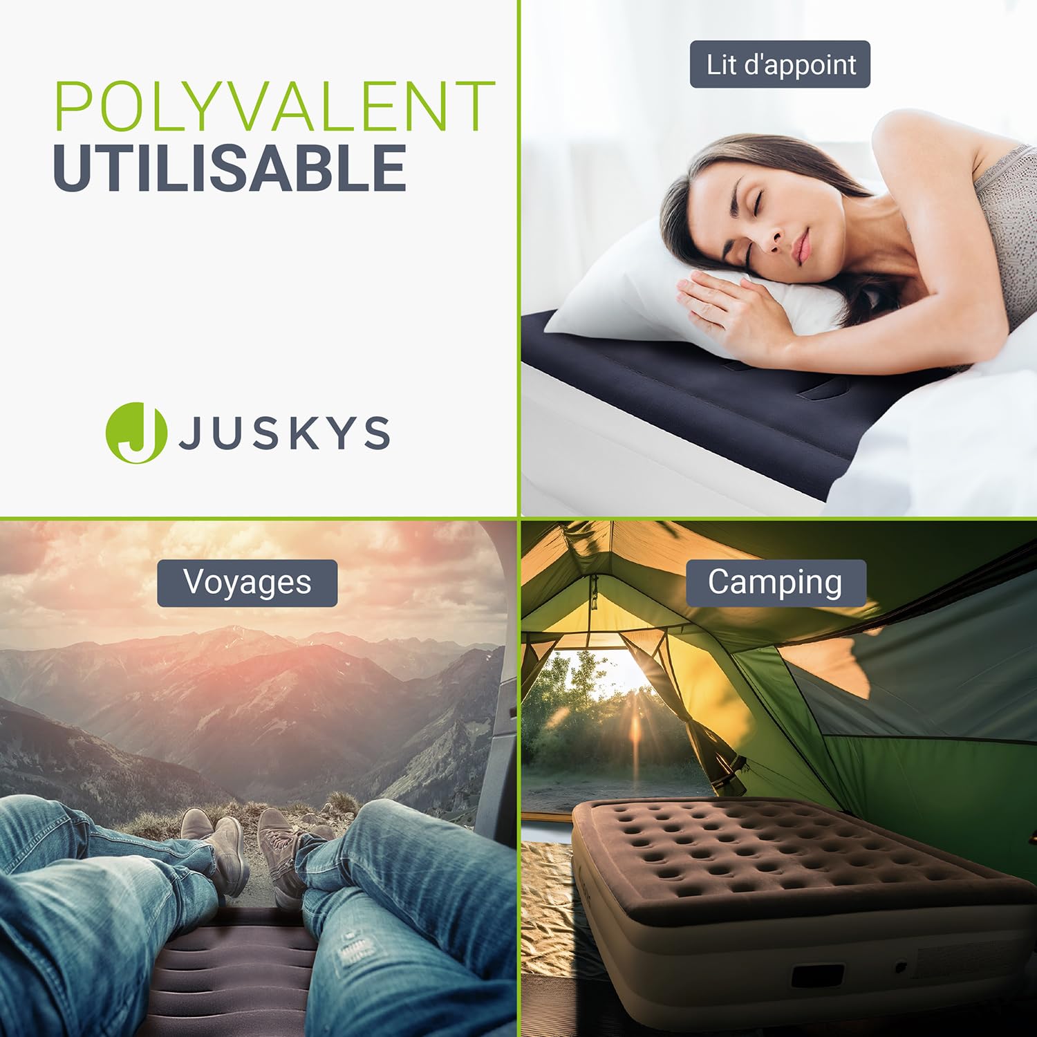 Juskys Matelas Gonflable Sapri L - lit Gonflable Automatique autogonflant pour 2 Personnes - Matelas Gonflable comme lit d'appoint ou pour Le Camping - Pompe intégrée
