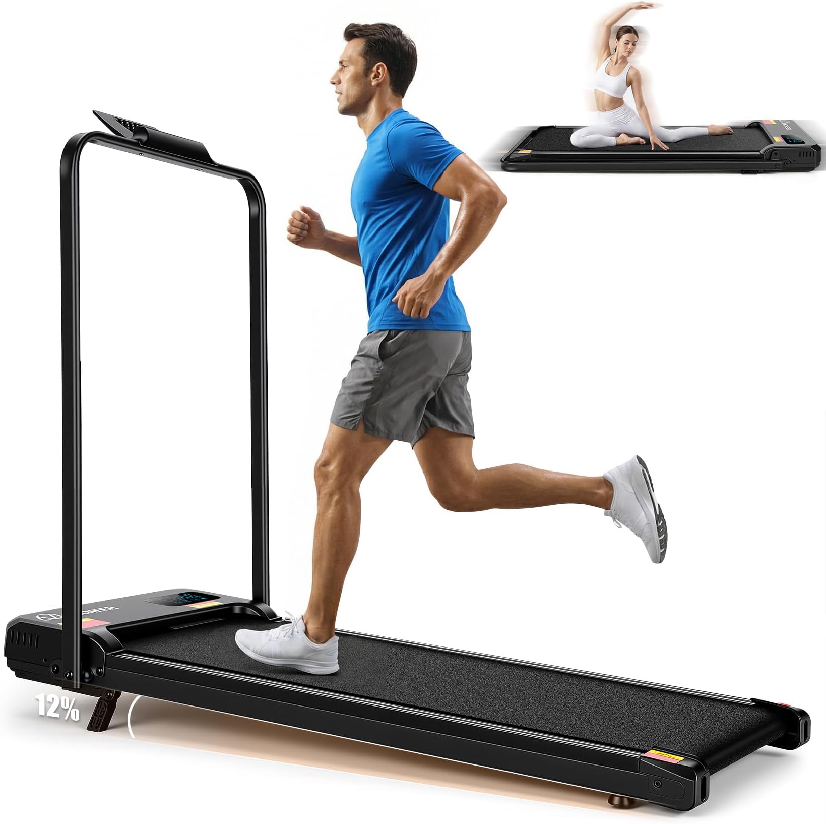 ANCHEER Walking Vibration Pad with 12% Incline & Handles,6 in 1 Foldable Under Desk Treadmill,350LBS Capacity/2S Folding/Low Noise Vibration Treadmills for Home/Office,8 Modes Control