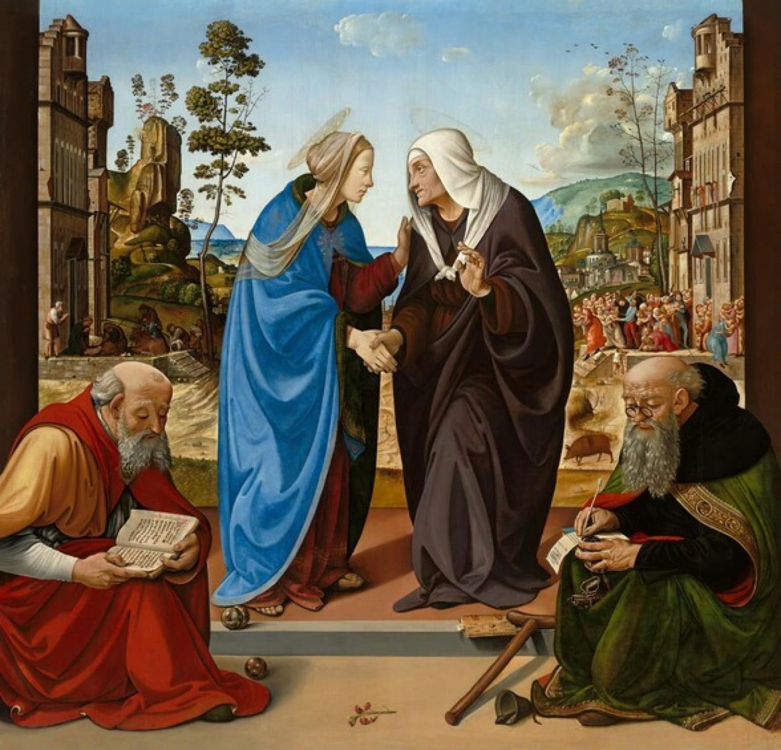 ARTXLXXBN Famous Print Painting Colorful Art Print the Visitation with Saint Nicholas and Saint Abbot Canvas Art Decorations for Home Decor 60x90cm