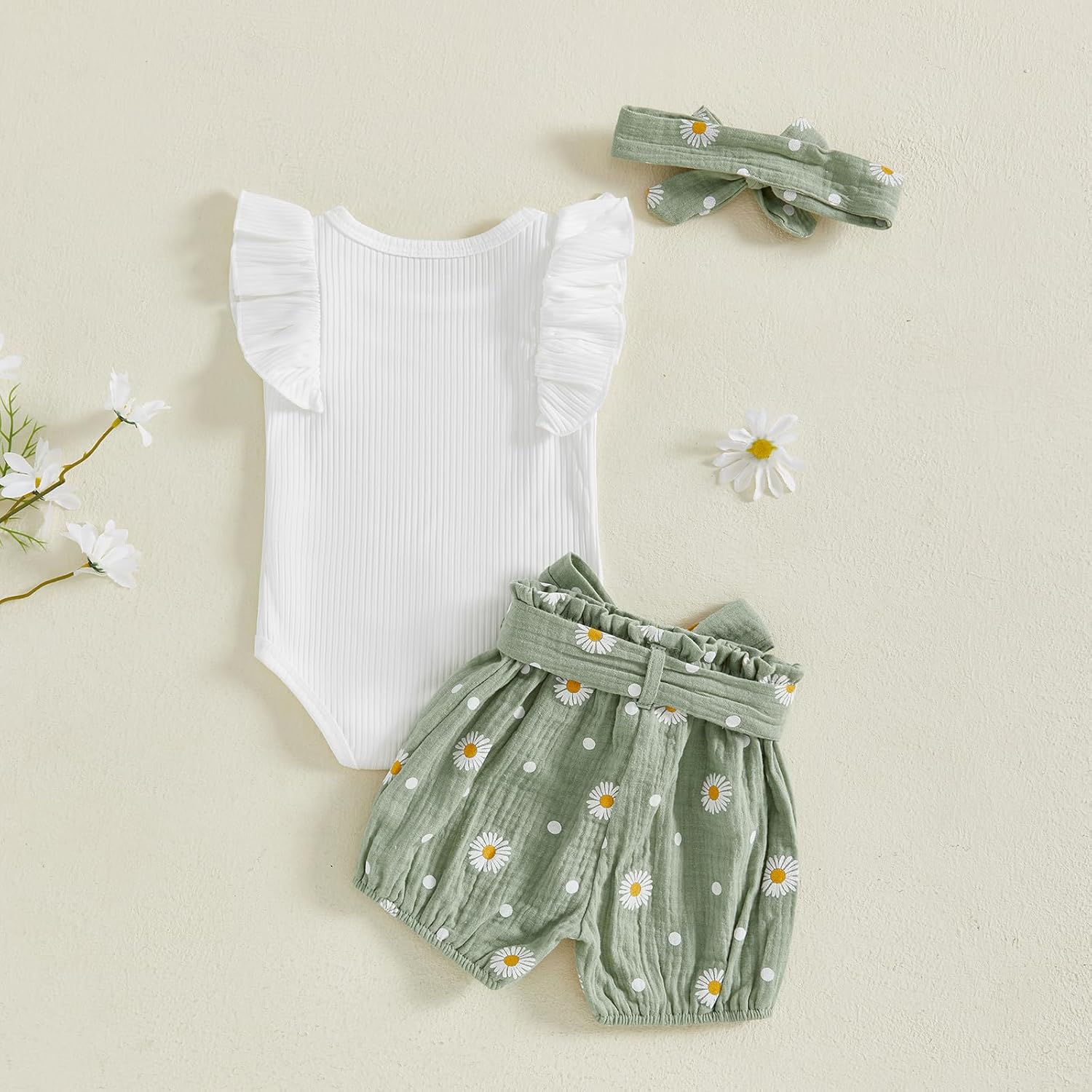 Mubineo Baby Girl Clothes Summer Outfits Cute Flower Romper Daisy Shorts Newborn Ruffle Bodysuit Outfit Sets - Image 3