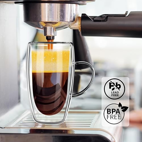 Miniatura 6 de PARACITY Tazas de café de vidrio de doble pared de 16 onzas con tapacuchara de bambú, juego de 2 tazas de café de vidrio con asa, taza de café
