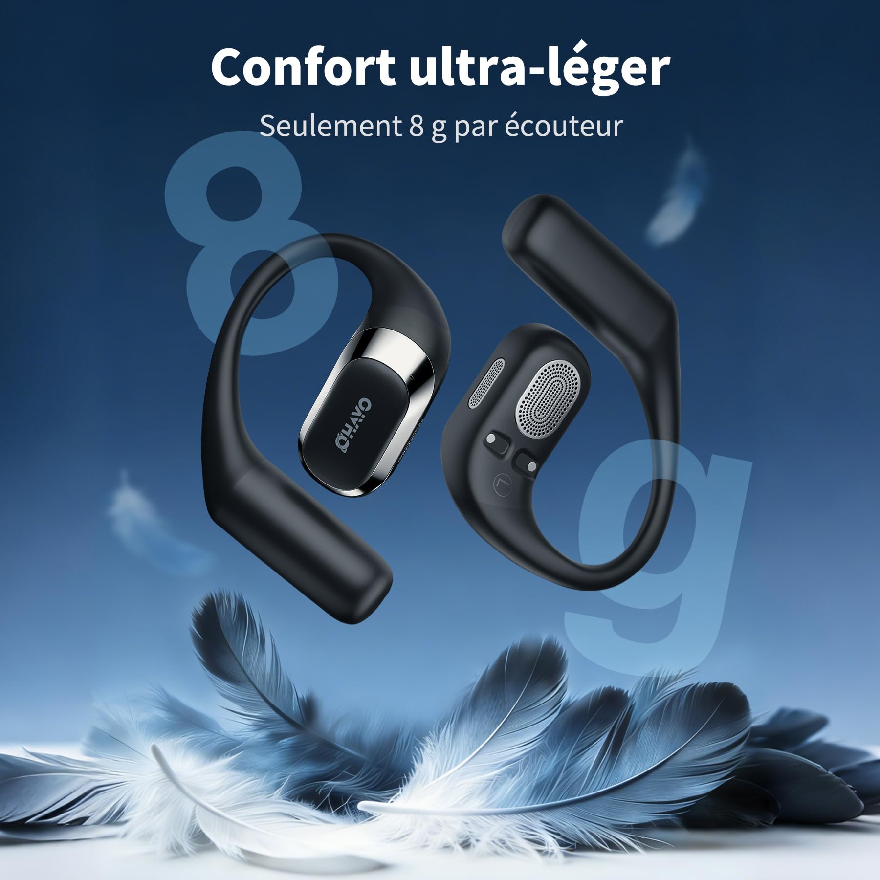 OHAYO Ecouteurs Sport, Écouteur sans Fil Sport avec 4 ENC Mic, Écouteur Bluetooth 5.4, IPX7 Étanche Oreillette Bluetooth Running, Faire du vélo, 40H d'autonomie, Basses Profondes, USB-C Charge Rapide
