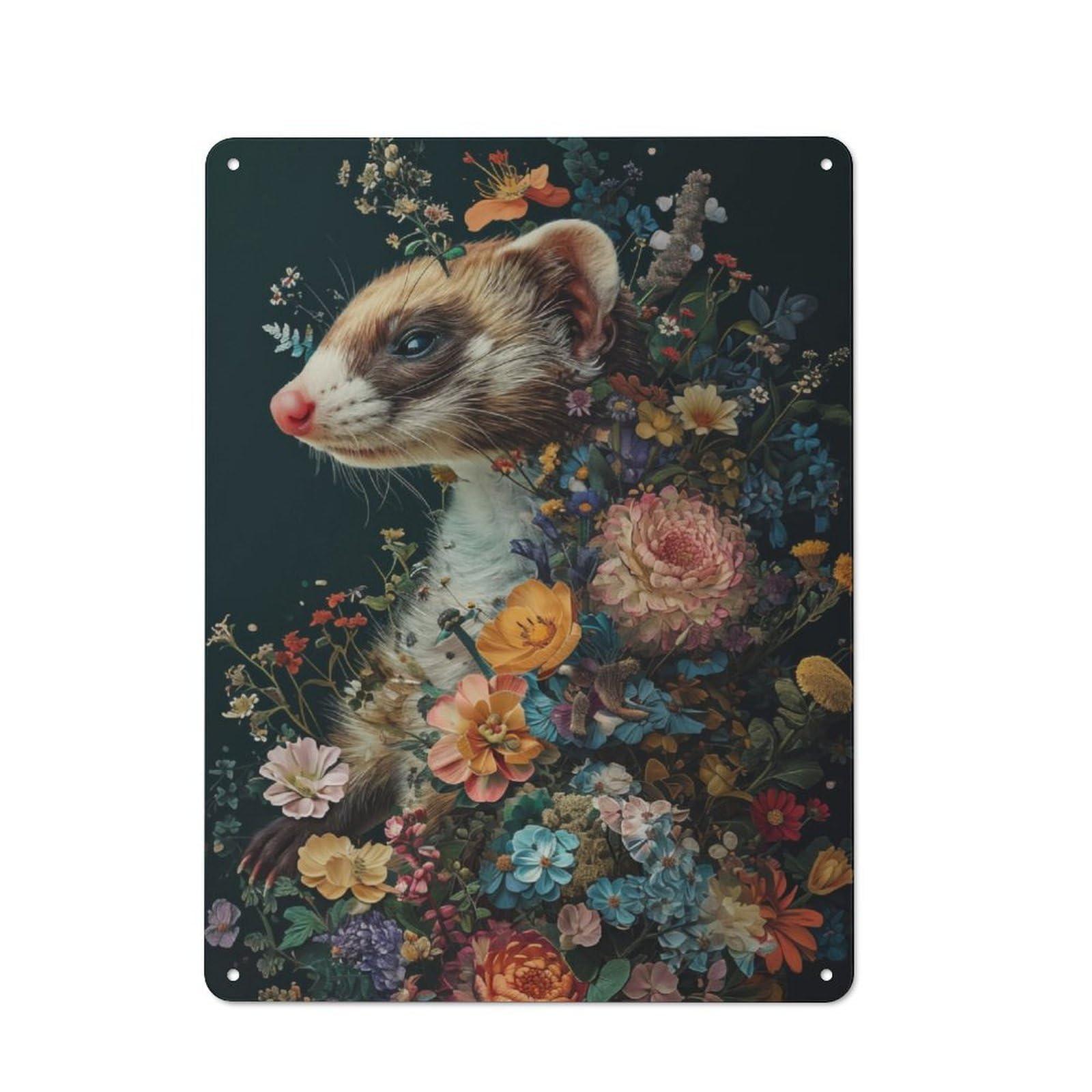 Junmoney Floral Ferret Metal Plaque 40X30cm With For Garage Wall, Retro Decor, For Garage Decor Collectors Refreshing A Room In Autumn