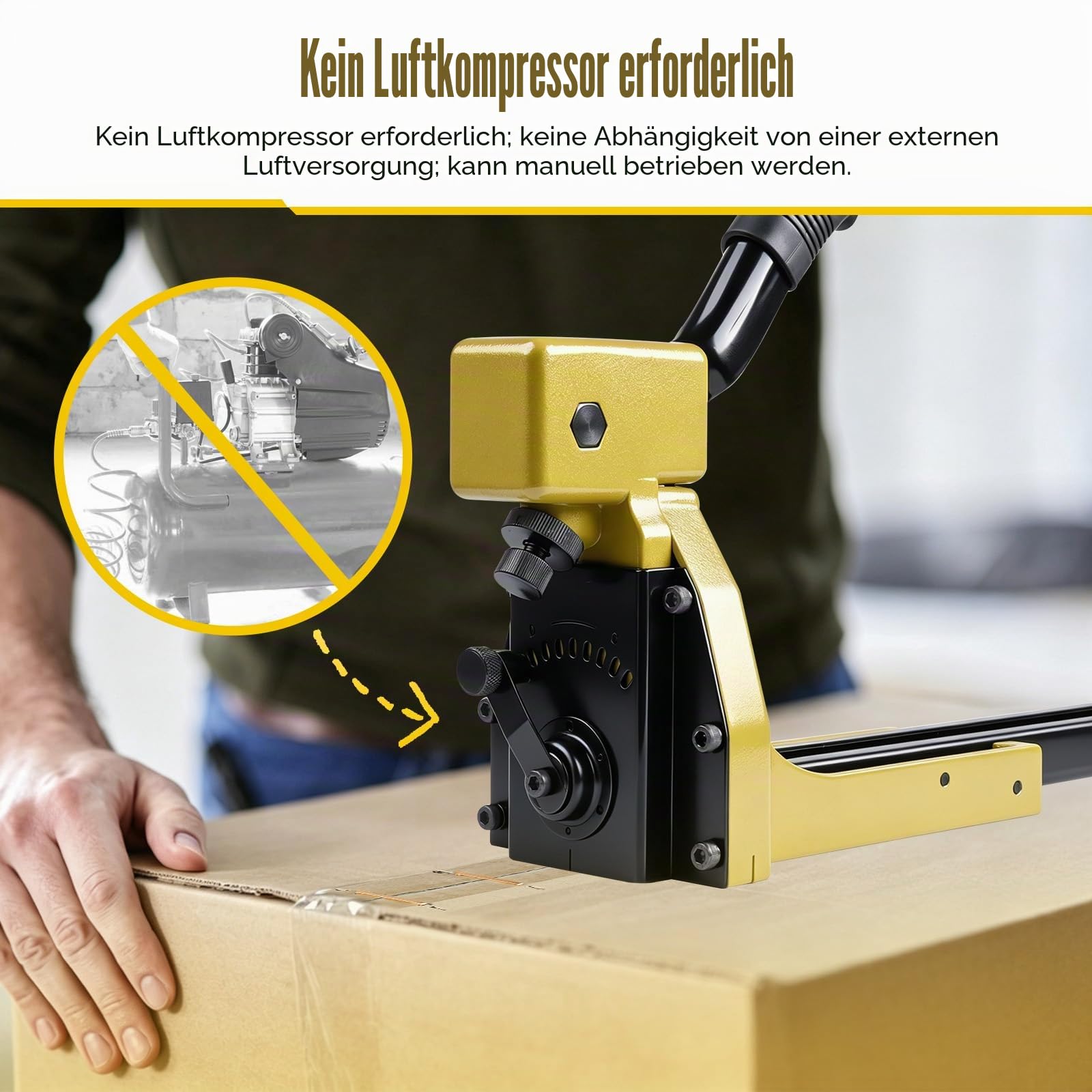 KIMSING Handtacker HB3518 16 Gauge,Tacker für Holz Pappkartons,34,7 mm Krone,18 mm Länge,Kartonverschluss,Wellpappe-Hefter | Ohne Kompressor, Magnesiumleichtbau, Tiefe einstellbar für Kartons, mit Entklammerer und Zuführer