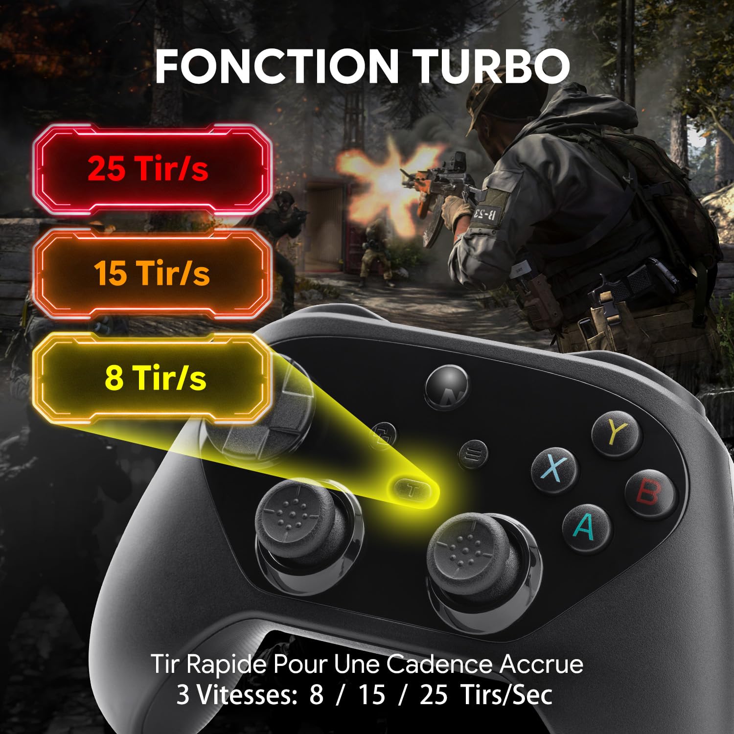 NITHO KARMA Manette Sans Fil Compatible aves Switch, Switch 2, PC Windows, iOS et Android, Gamepad avec Effet Hall, Fonction Macro, Gyroscope 6 Axes, Turbo et Double Vibration - Noir