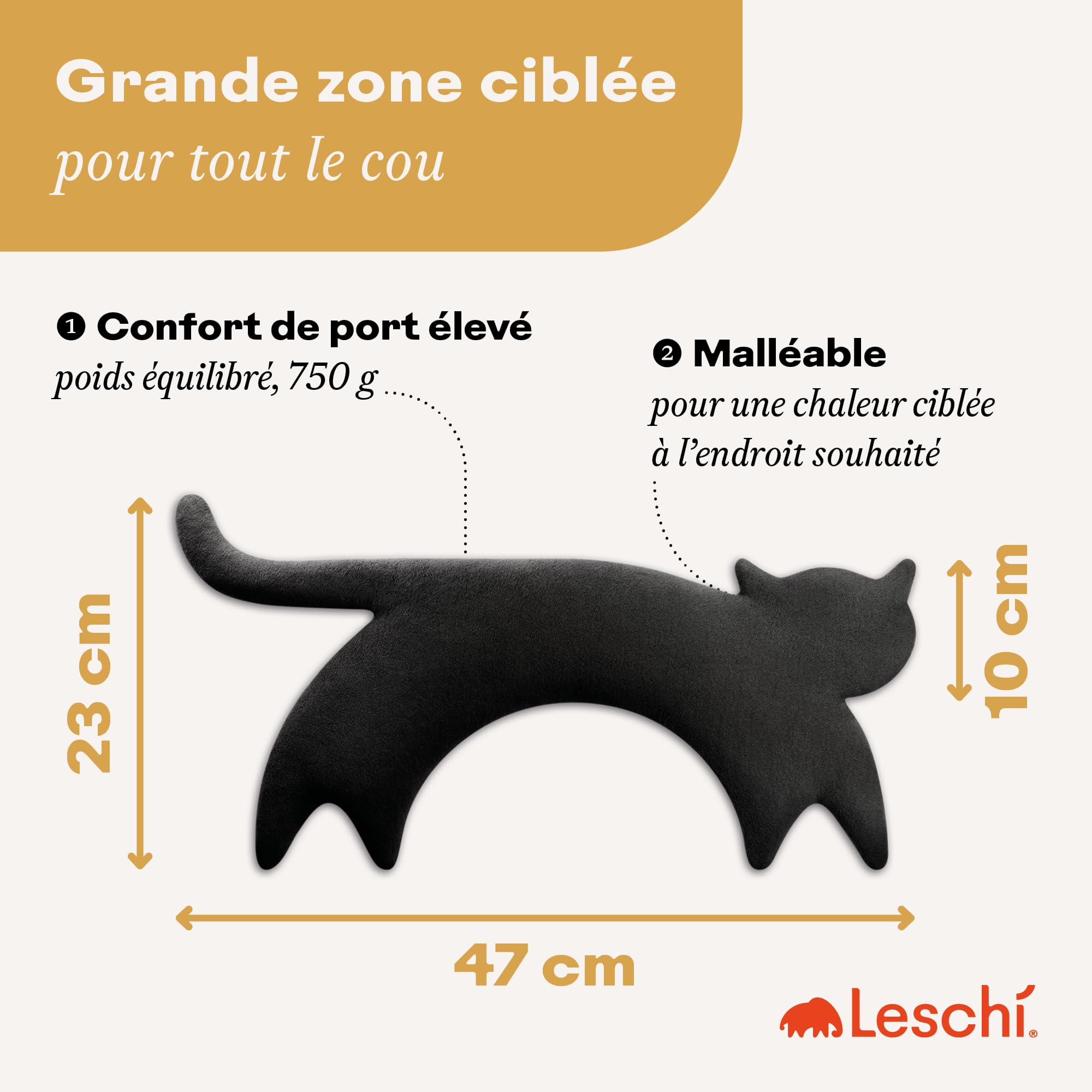 LESCHI Coussin chauffant micro ondes en coton 100% bio, Chat noir, Bouillotte graines de blé 100% bio, Bouillotte micro-ondes idéale pour réchauffer cervicale, épaules, cou, nuque