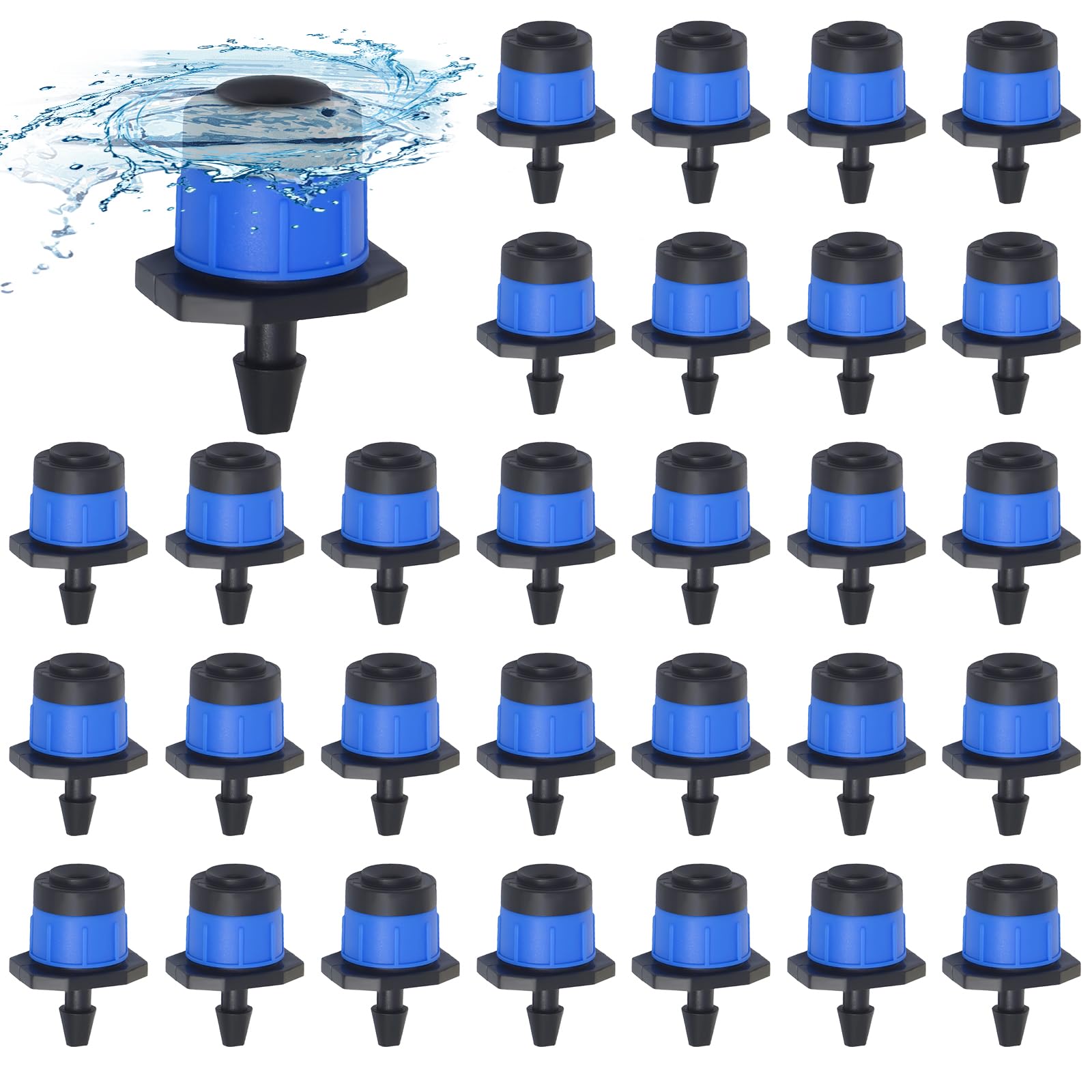 200Pcs 1/4 Inch Adjustable Irrigation Dripper, TOROKOM Drip Irrigation Emitters for 4/7mm Tube, Adjustable 360 Degree Vortex Water Flow Sprayer Micro Spray Drip System Parts for Lawn Yard Pot (Blue)