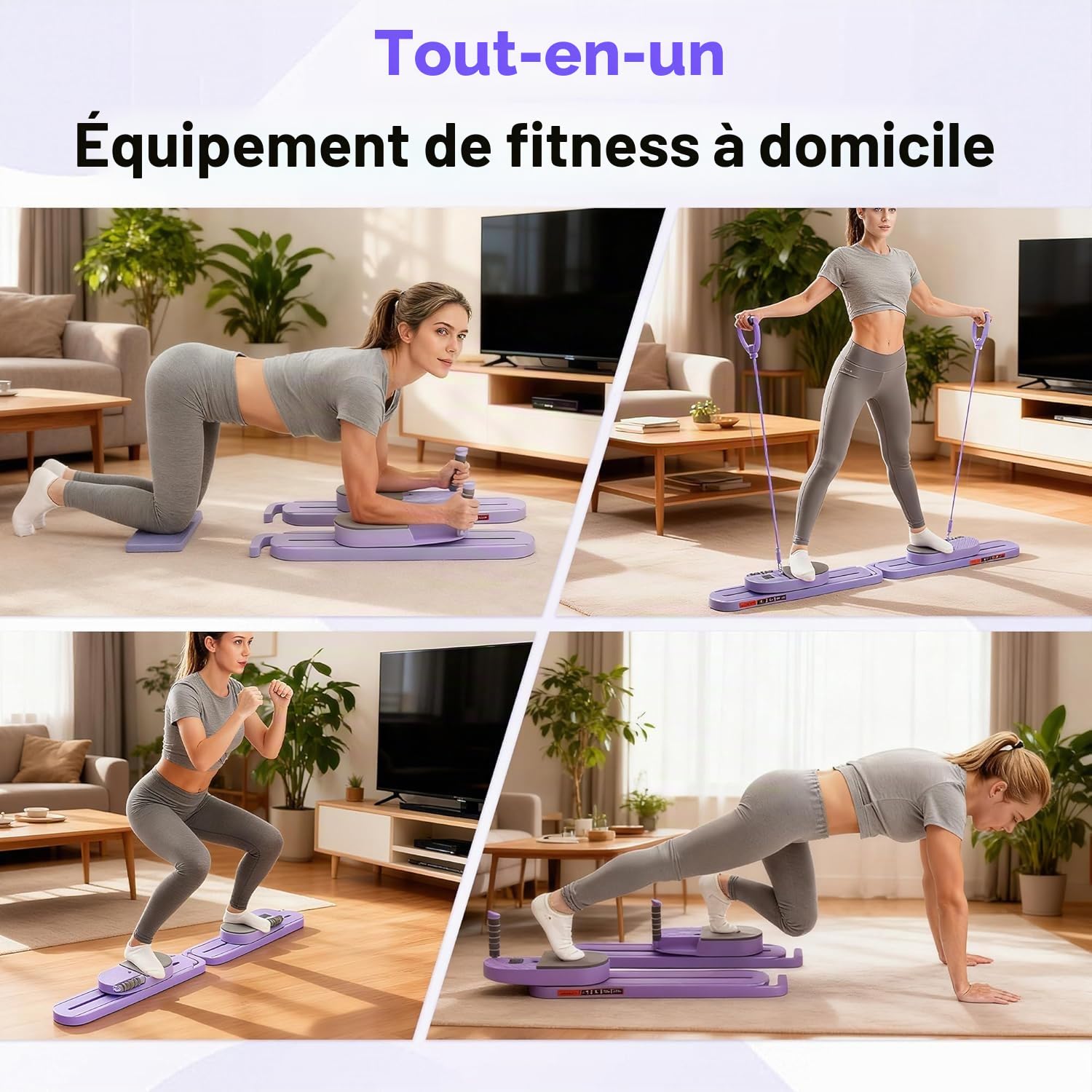 Planche de Pilates Reformer avec bandes de résistance – Machine de Pilates portable, entraînement complet du corps pour la maison, renforcement des fessiers et des jambes