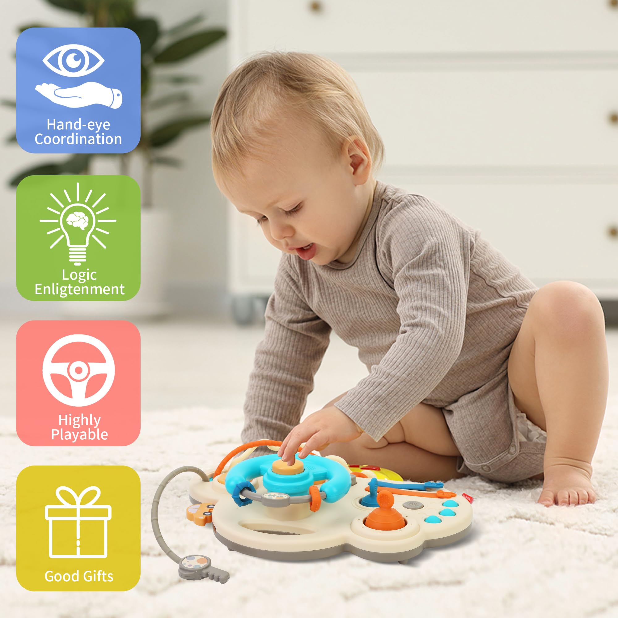 caterbee Volant Montessori pour bébé avec activités de développement, Multicolore (Rosa)