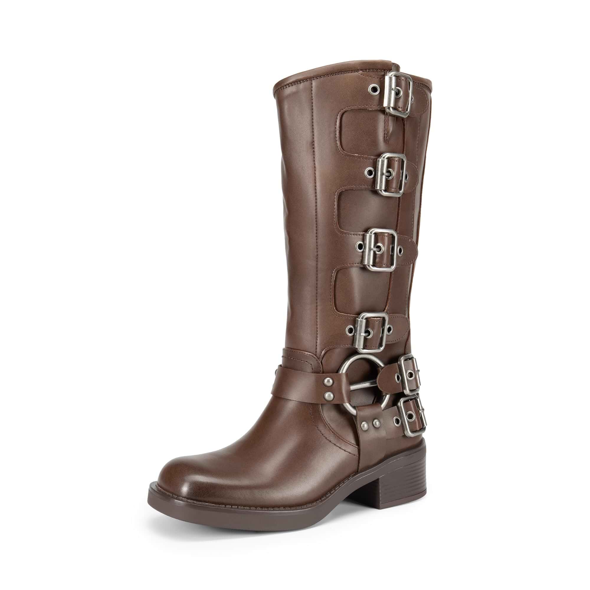 DREAM PAIRS Women's Knee High Biker Moto Boots Adjustable Buckles,Square Toe,Low Chunky Heel Riding Motorcycle Boots,Tall Long Boots for Daily Casual Fashion Style