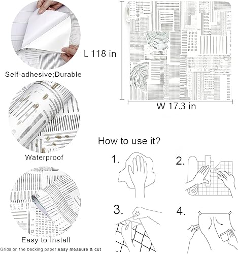 Miniatura 3 de Thepaper - Papel tapiz moderno de despegar y pegar, papel tapiz de rayas grises y blancas, papel tapiz de contacto de 17.3 x 118 pulgadas, papel