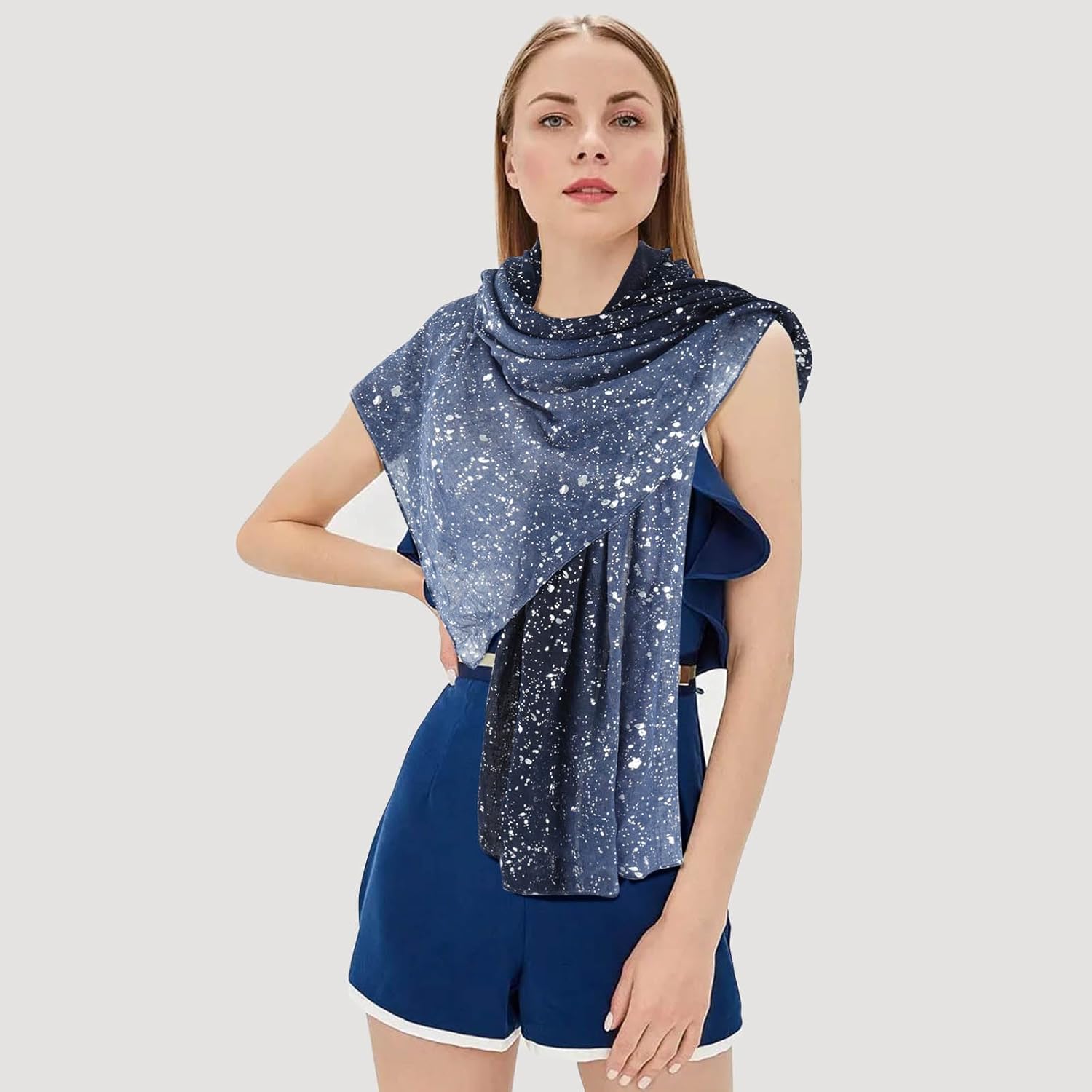 GERINLY Fashion Scarves - Silver Foil Wrap Scarfs for Women Bling Bling Shawls Glitter Lightweight - Image 5