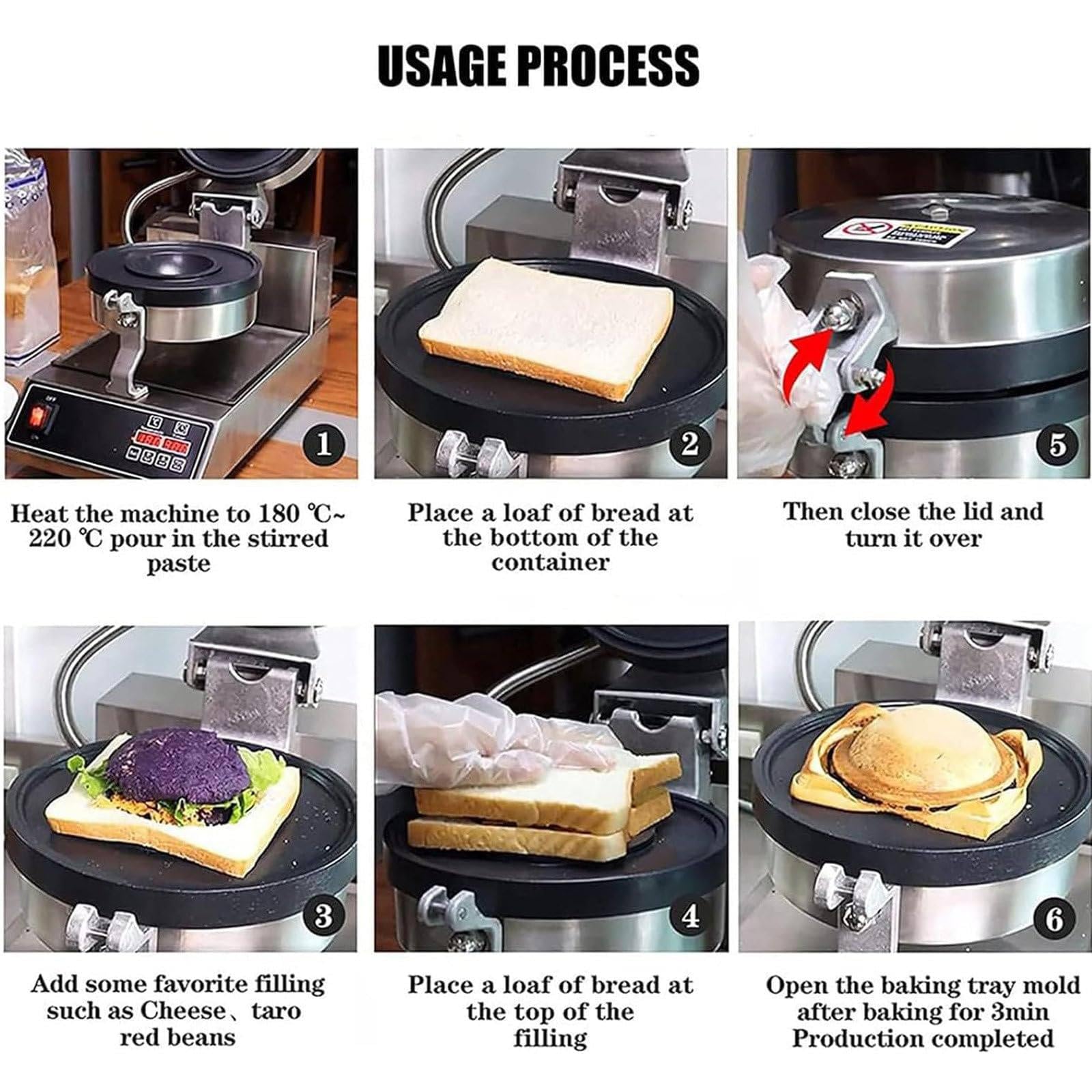 Piastra per waffle elettrica per hamburger,piastra per waffle commerciale,piastra per hamburger con gelato, temperatura regolabile 50-300℃, timer da 0 a 5 minuti, riscaldamento bifacciale,Double