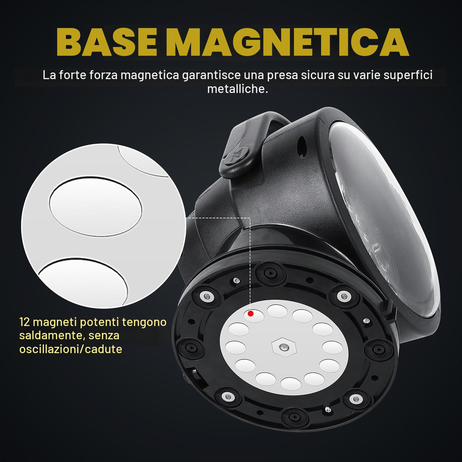 SKYWORLD 8 pollici 20 cm 38W Emergenza Faro da ricerca Led | Spot Luce da Lavoro Telecomandato con Base Magnetico, Rotazione 360° per Auto Fuoristrada Camion SUV 4x4 Barca, Impermeabile