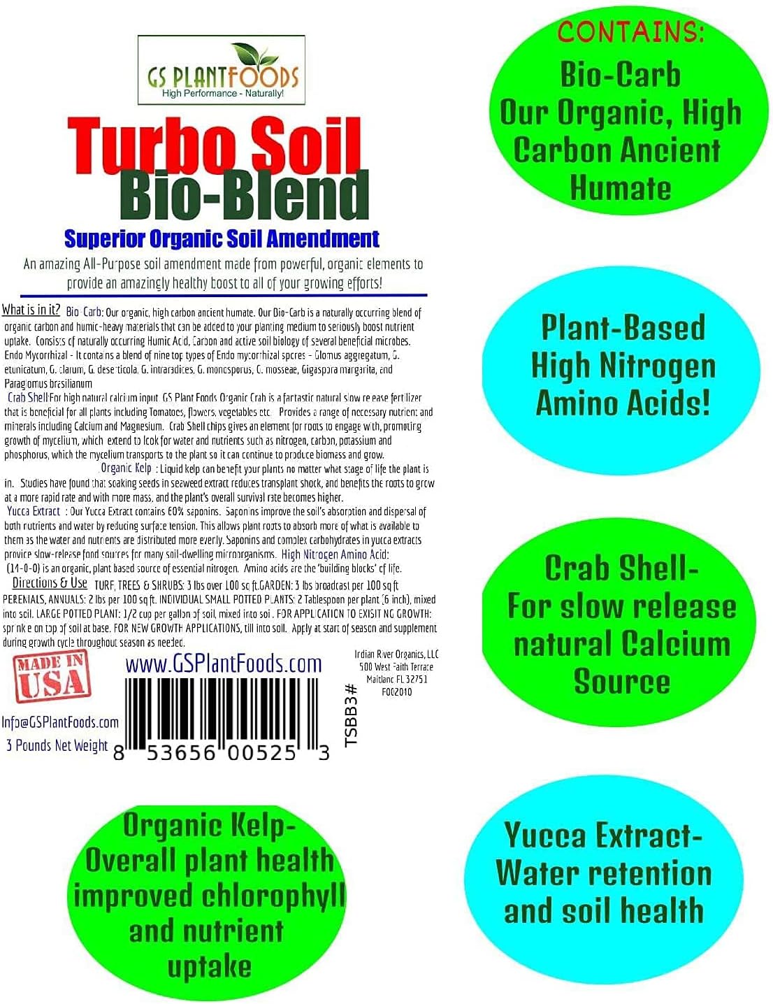 Turbo Soil Bio-Blend - Superior Organic Soil Amendment by GS Plant Foods (3 lbs) - Soil Booster for Raised Beds, Gardens & Potted Plants : Patio, Lawn & Garden